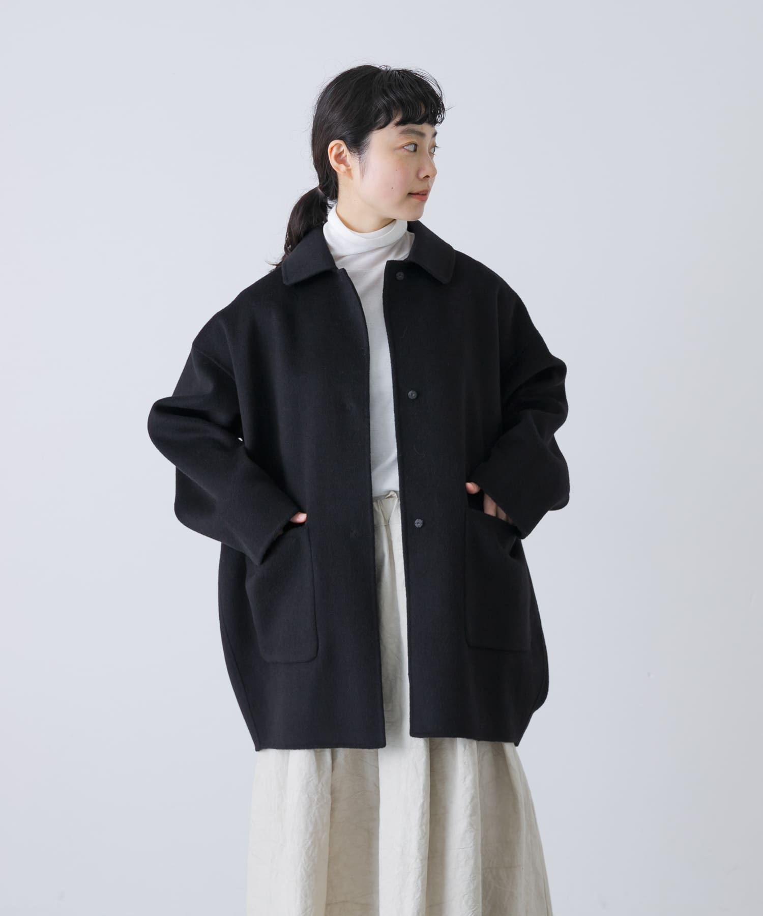 ウールステンカラーショートコート