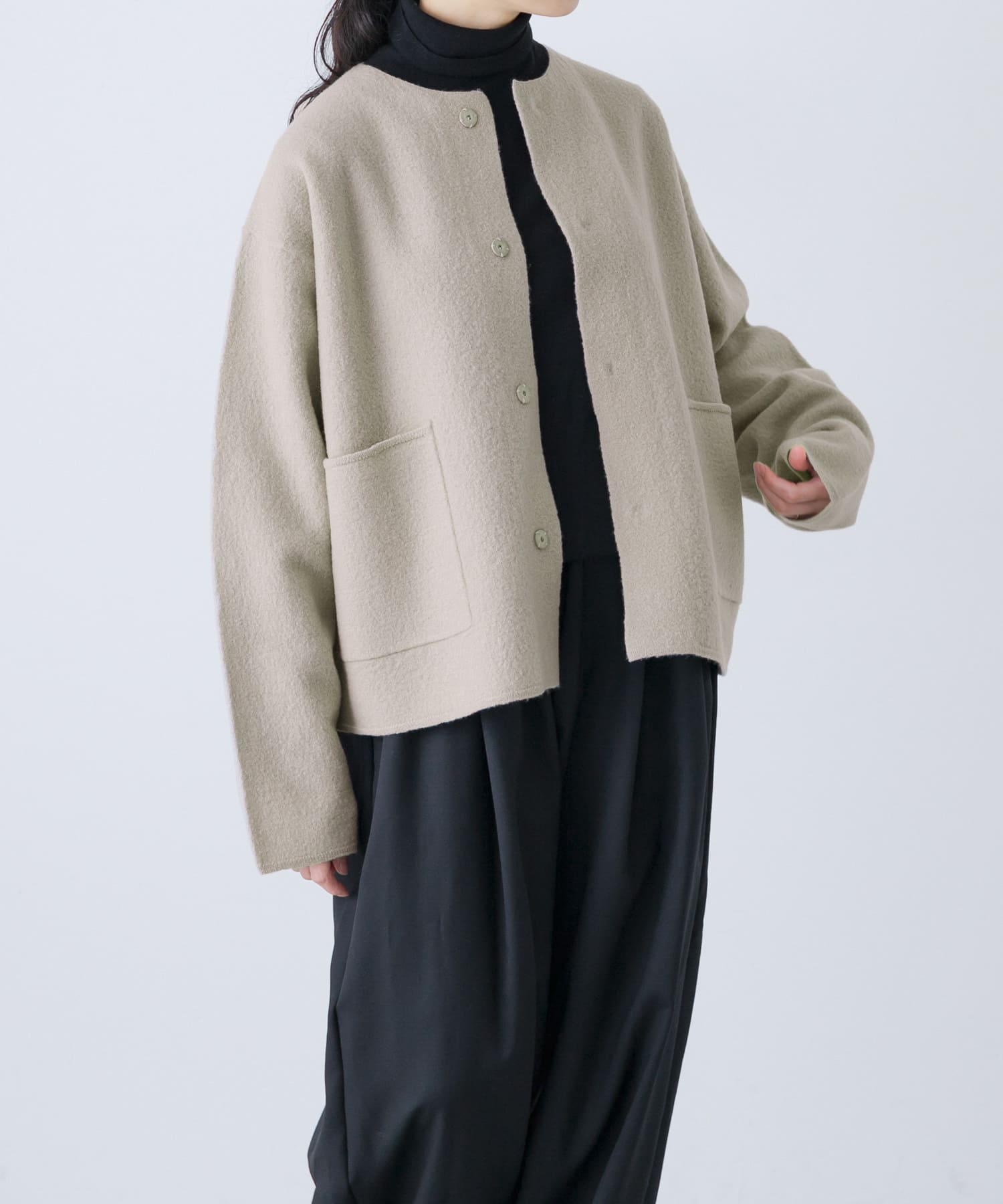 kagure かぐれ 完売品 ウール ノーカラー ジャケット 圧縮 カーディガン kagure かぐれ 完売品 ウール ノーカラー ジャケット 圧縮