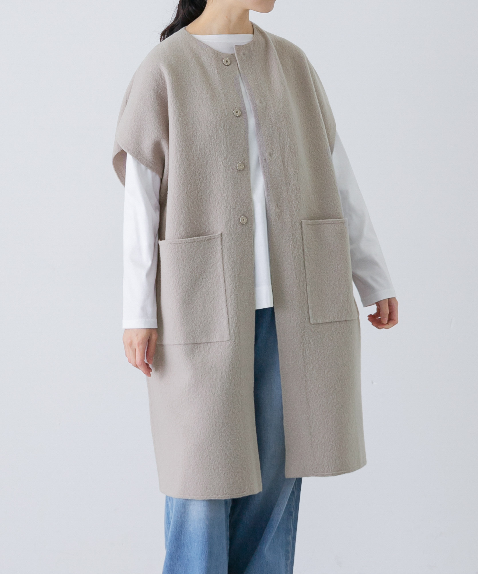 圧縮ウールフレンチロングジレ