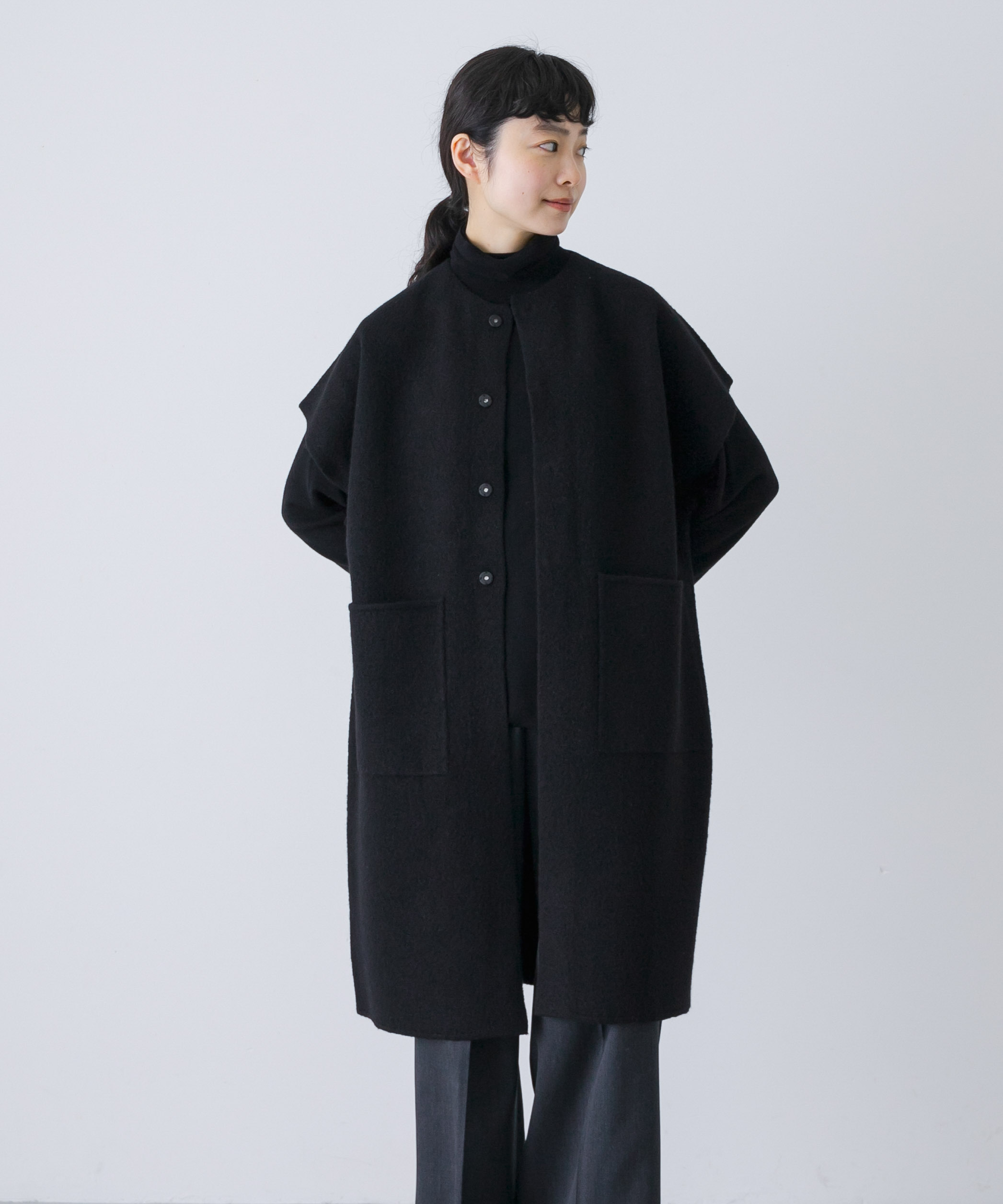 圧縮ウールフレンチロングジレ