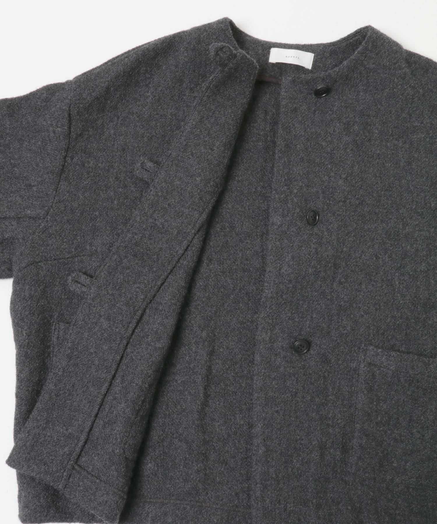 新品未使用　ナチュラン　YURK geniet van ウールジャケットグレー NEWYORKER｜ウールシルクピンヘッド ノーカラー1釦ジャケット