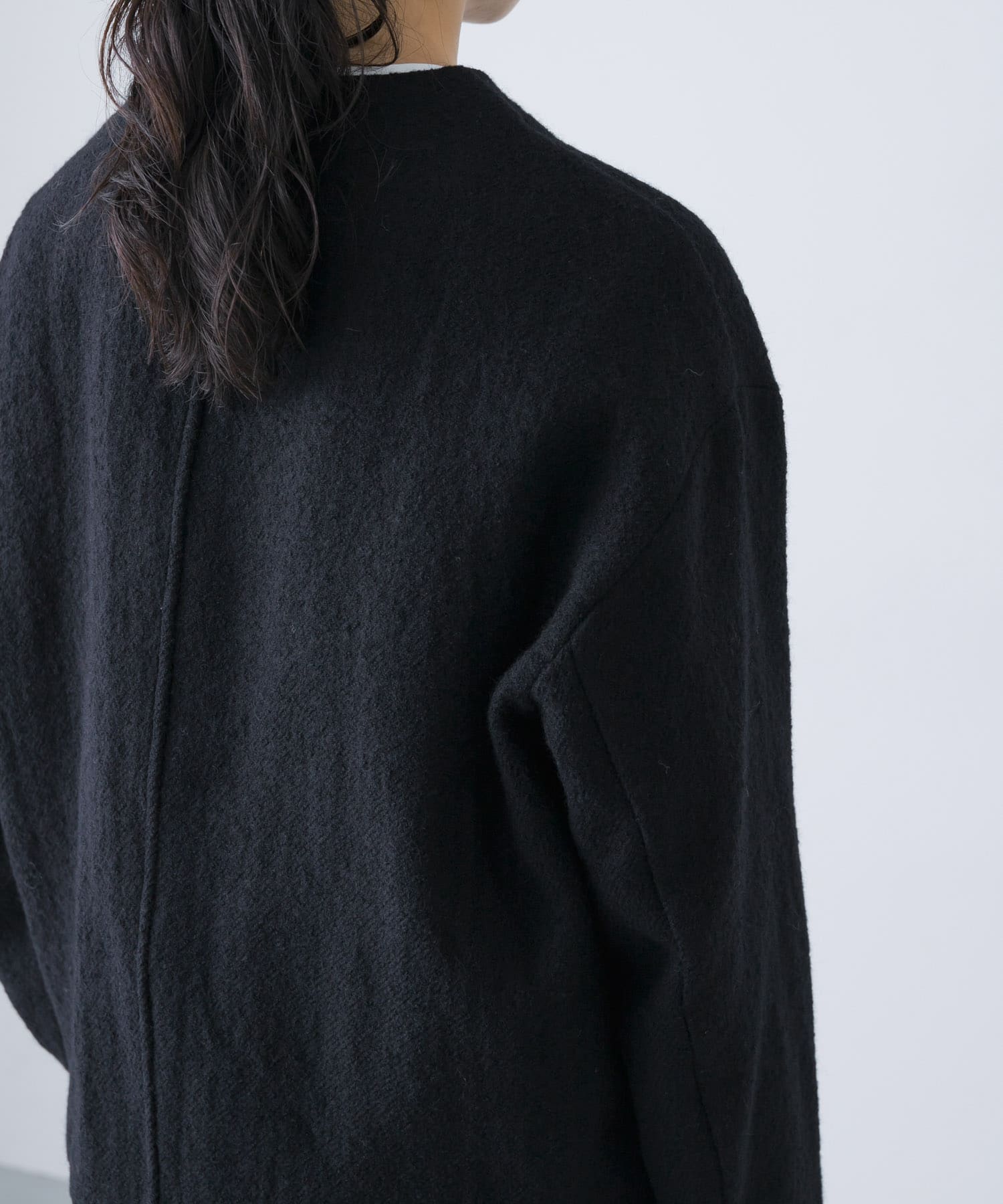 かぐれ ウールノーカラージャケット ブラック F かぐれ（カグレ）の「ウールノーカラージャケット（ノーカラー