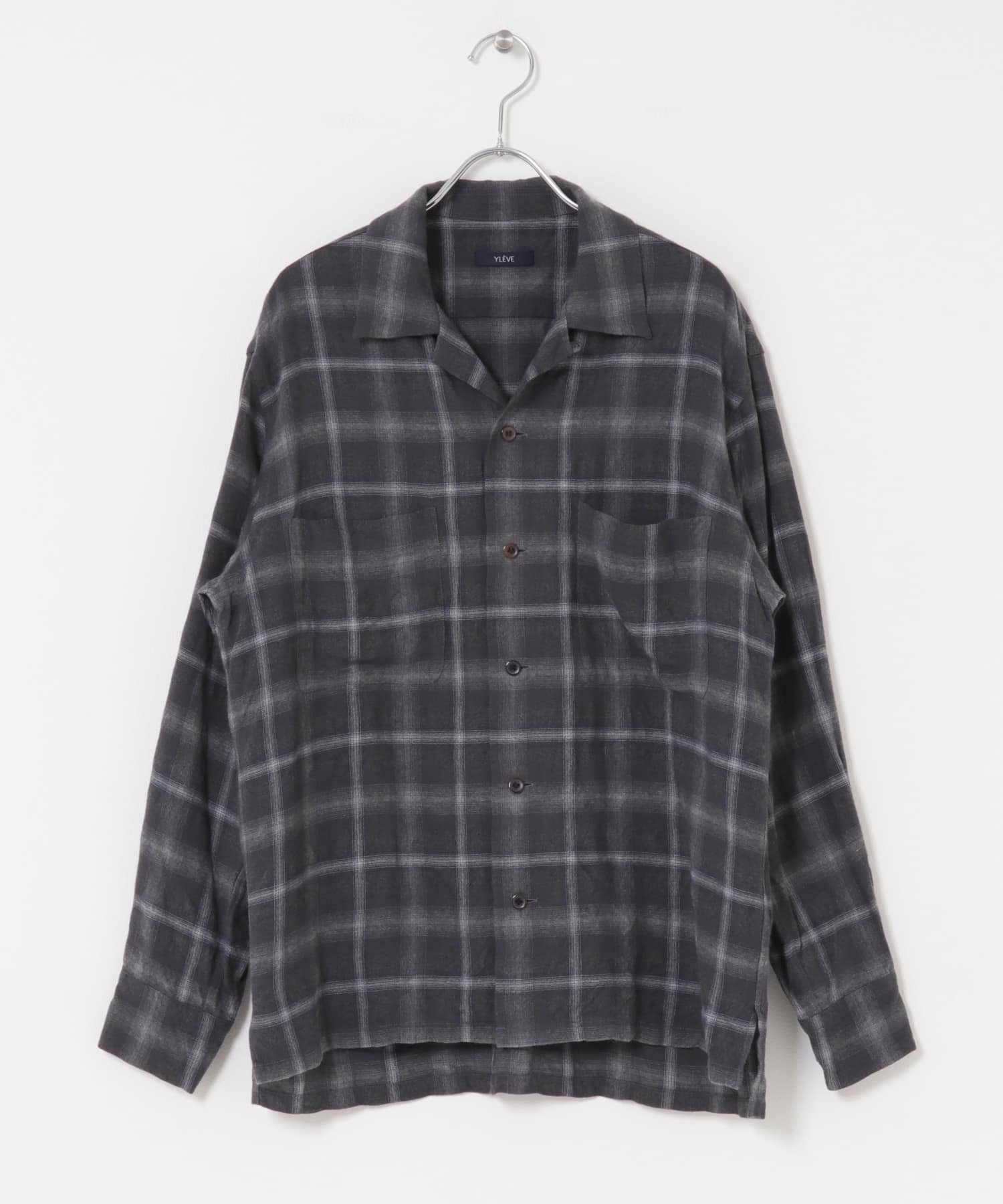 YLEVE　CHECK OPEN/C SHIRTS GREY CHECK 1