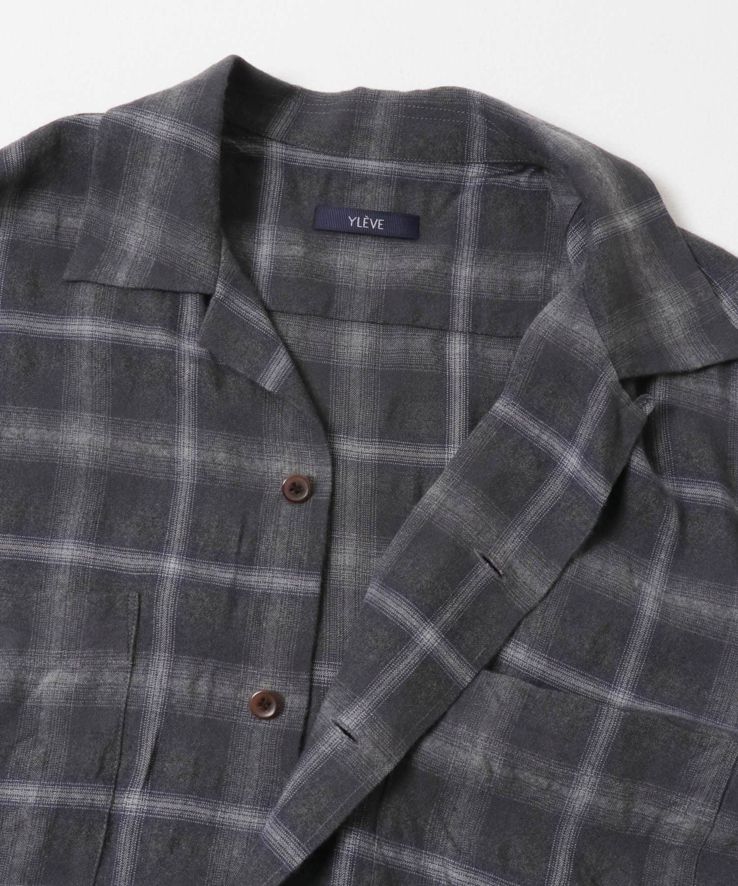 YLEVE　CHECK OPEN/C SHIRTS GREY CHECK 1