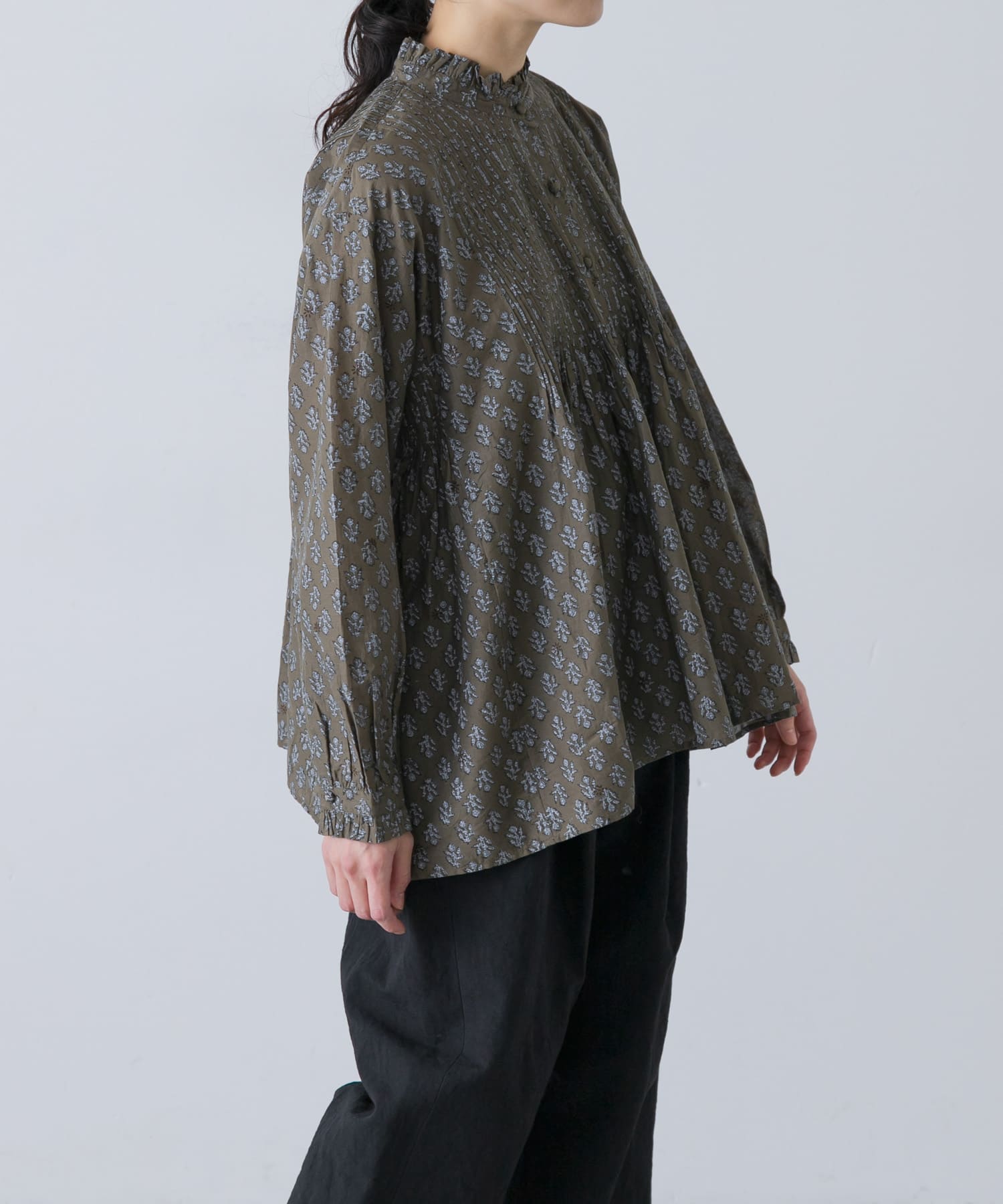 maison de soil　FLOWER BLOCK PRINT SHIRT