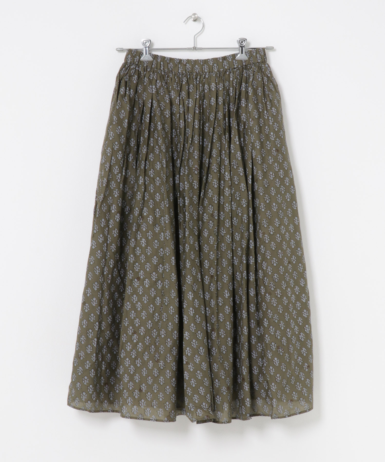 maison de soil　FLOWER BLOCK PRINT SKIRT OLV 2