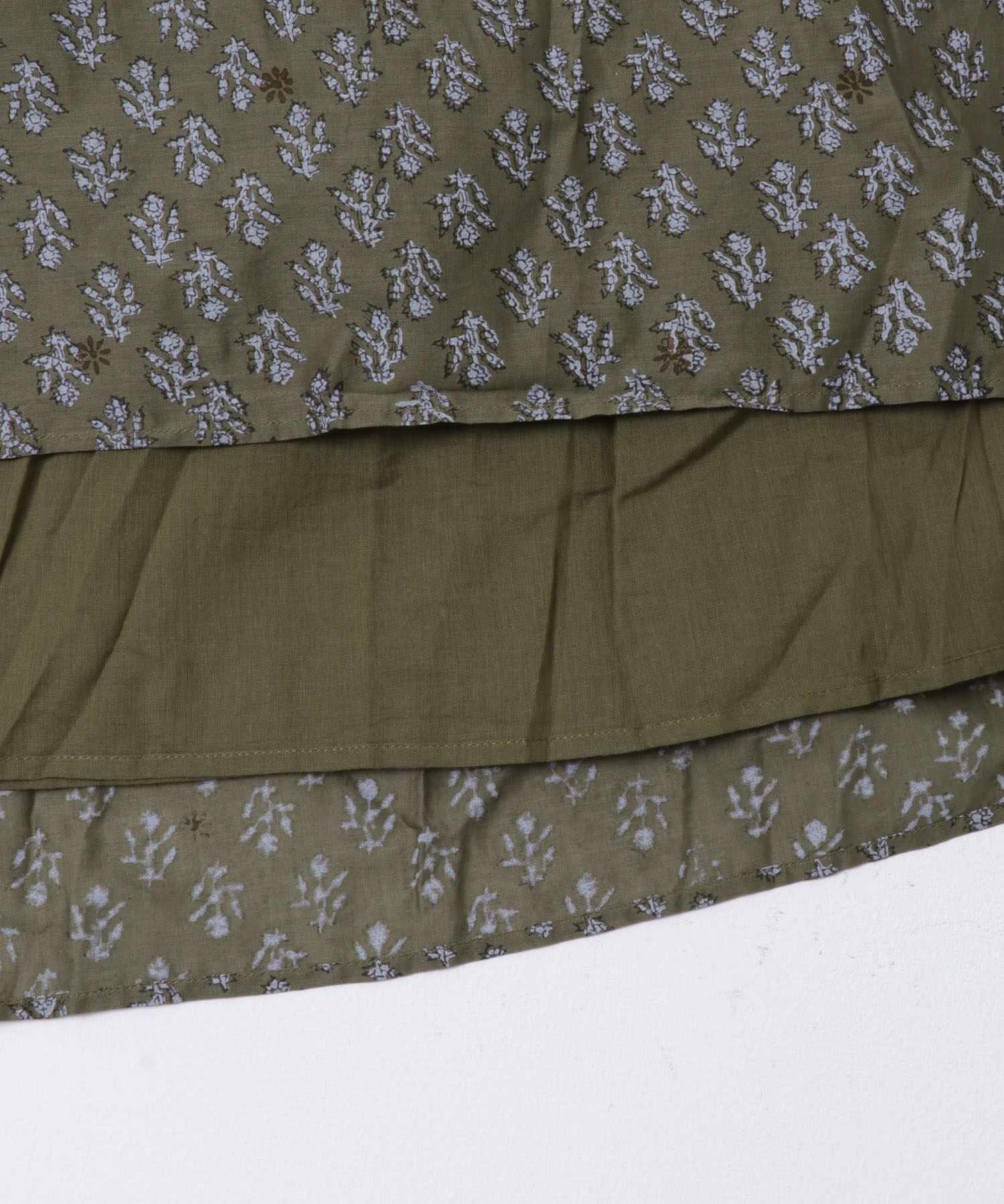 maison de soil　FLOWER BLOCK PRINT SKIRT OLV 2
