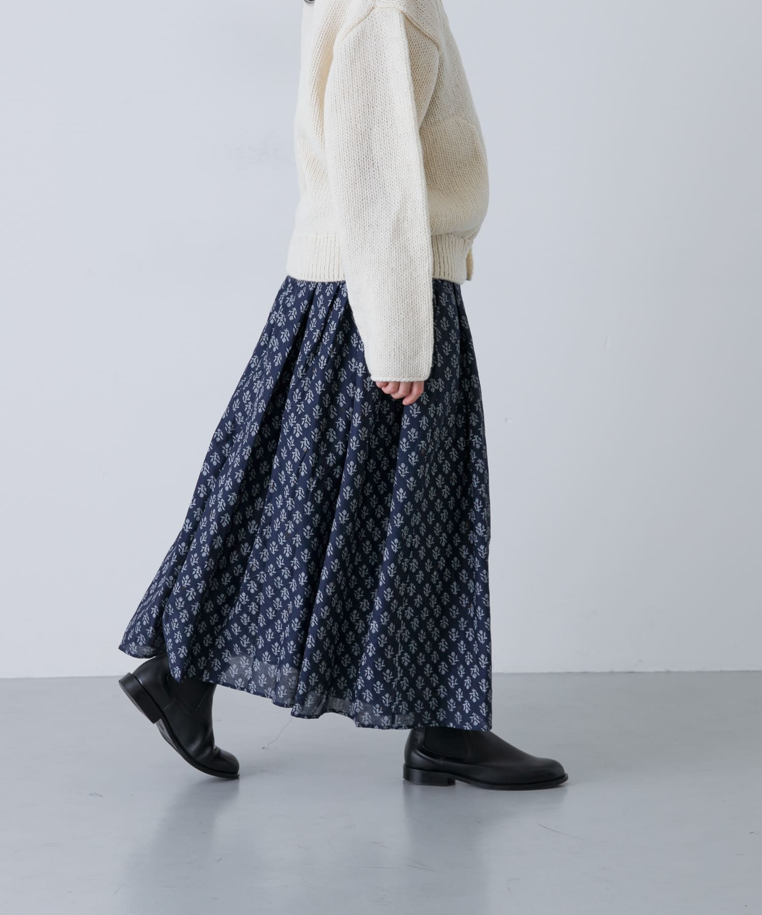 maison de soil　FLOWER BLOCK PRINT SKIRT