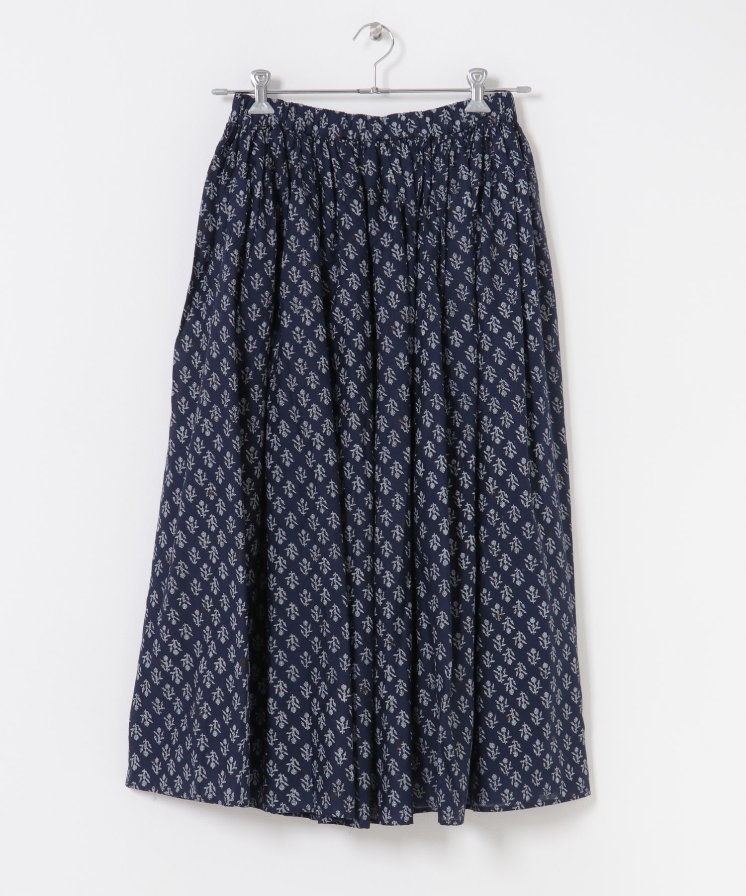 maison de soil　FLOWER BLOCK PRINT SKIRT NVY 2