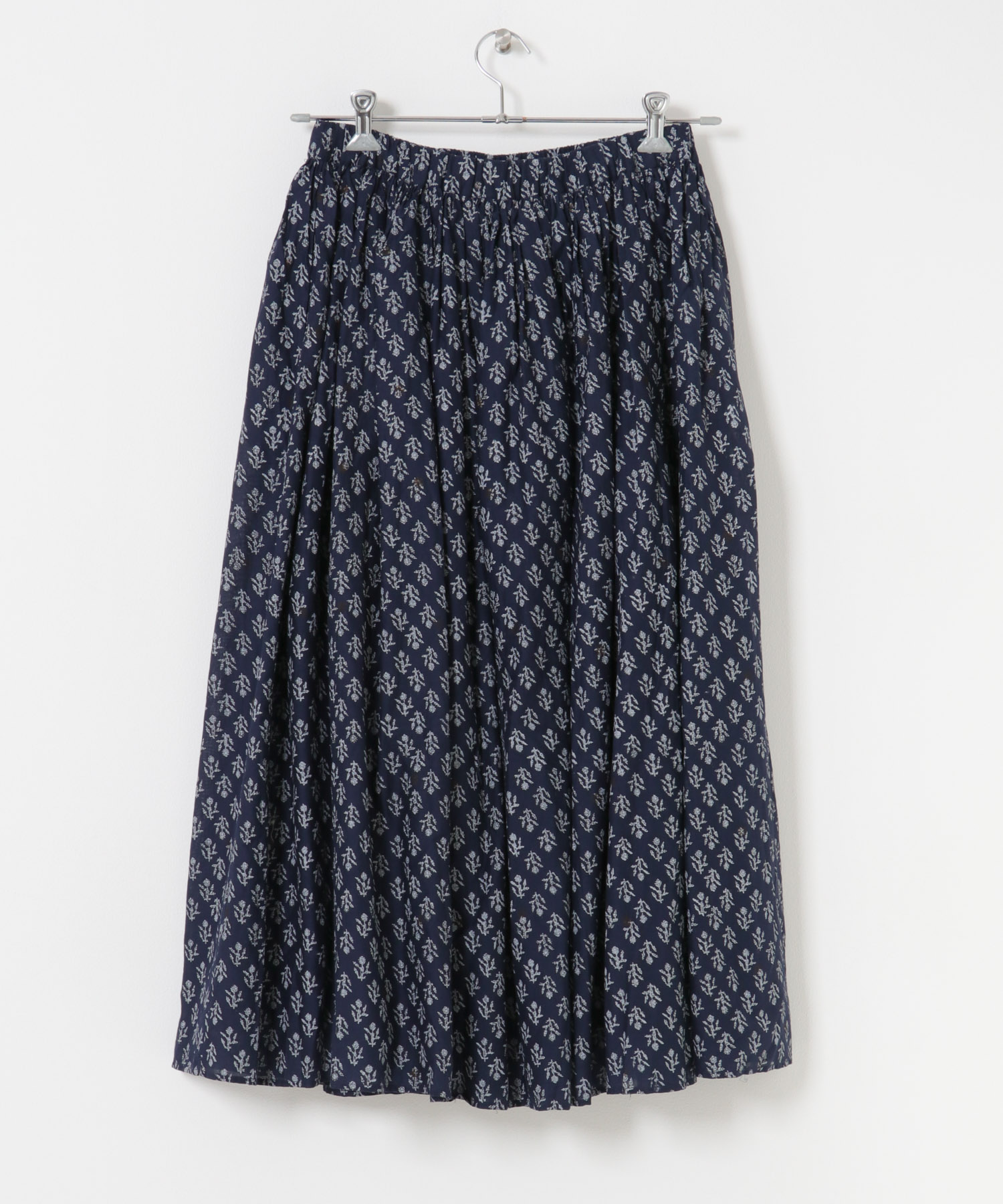maison de soil　FLOWER BLOCK PRINT SKIRT NVY 2