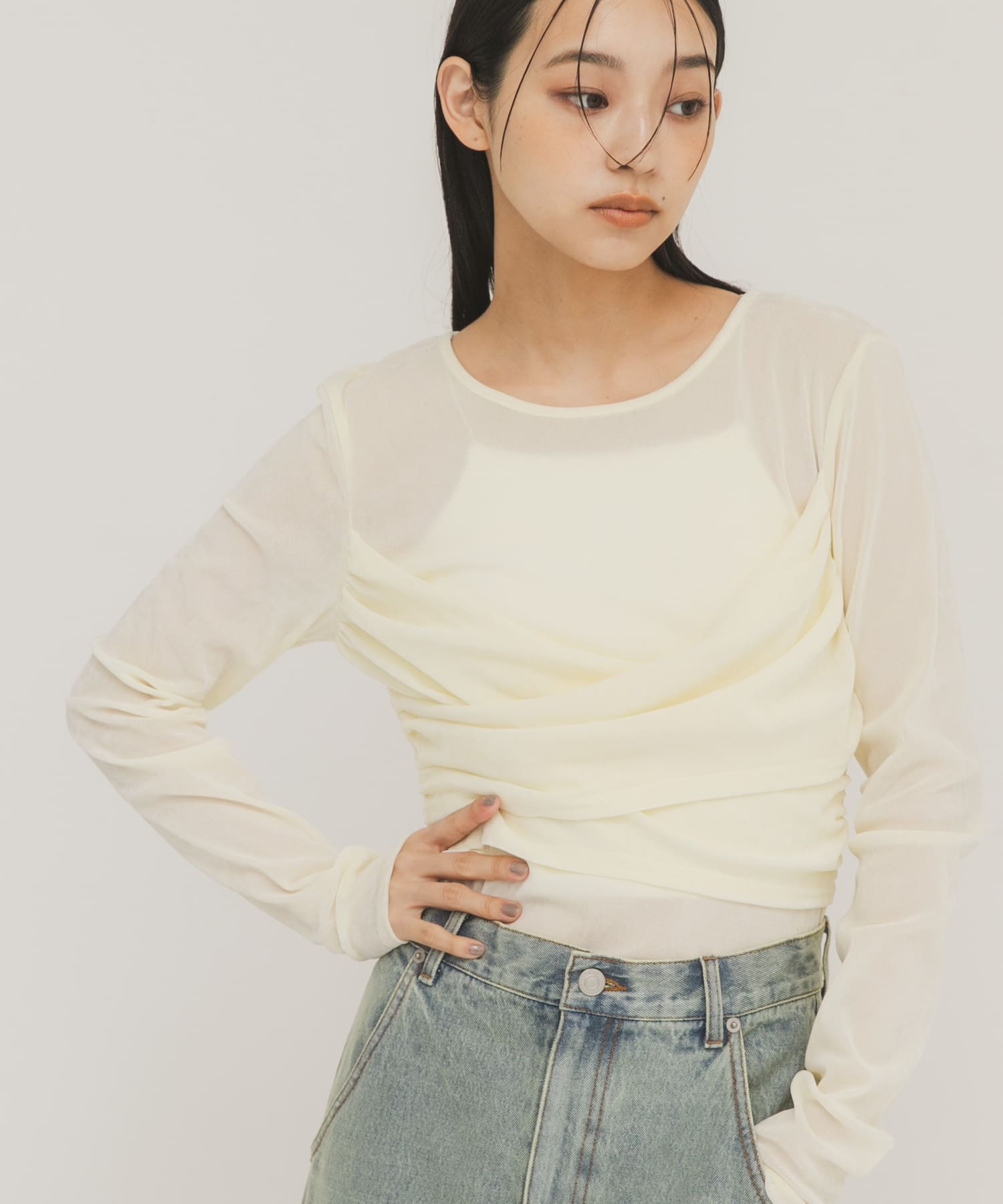 シアーベロアクロスドレープTEE