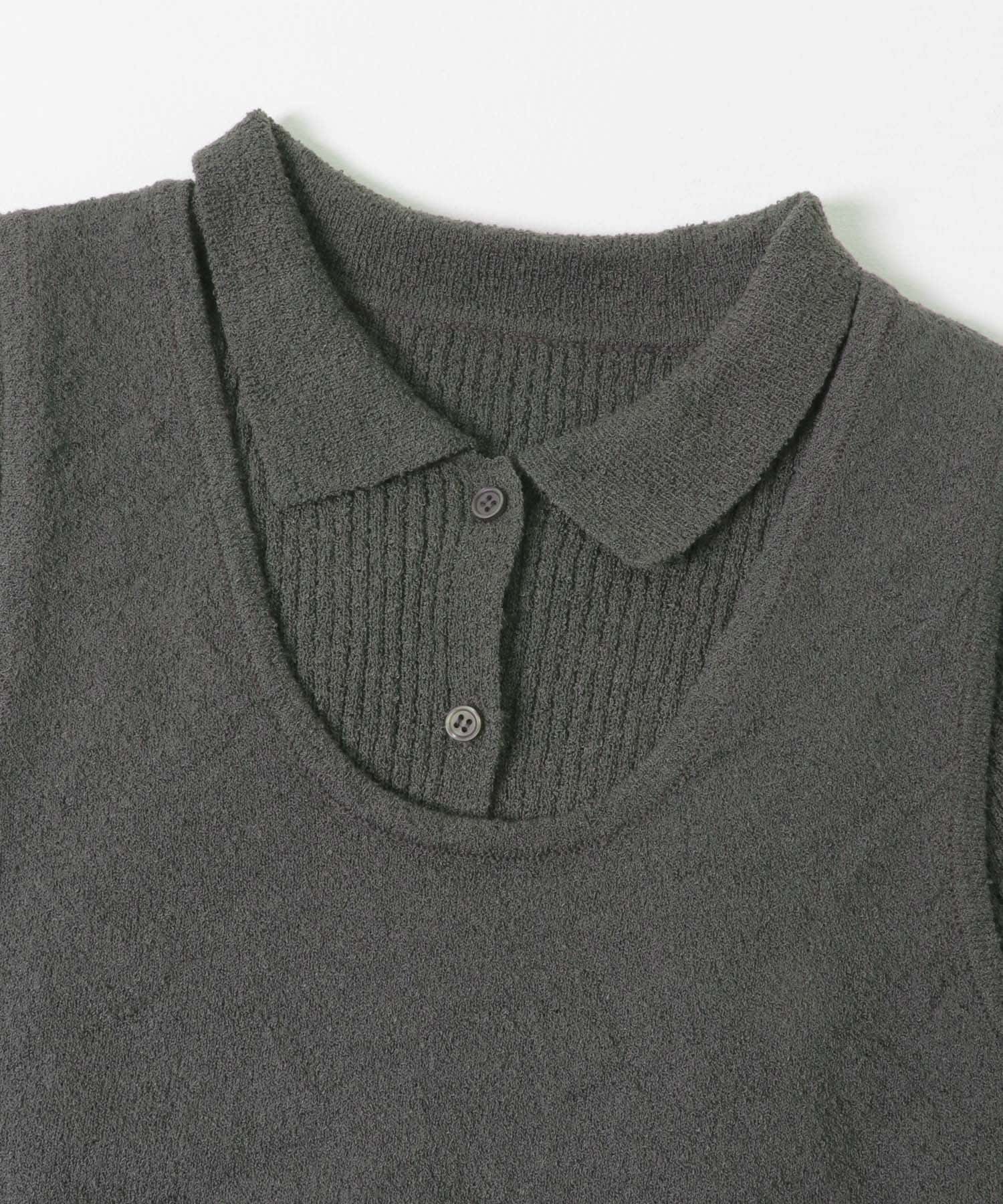 『一部WEB限定カラー』ミニブークレレイヤードニットシャツ CHARCOAL One