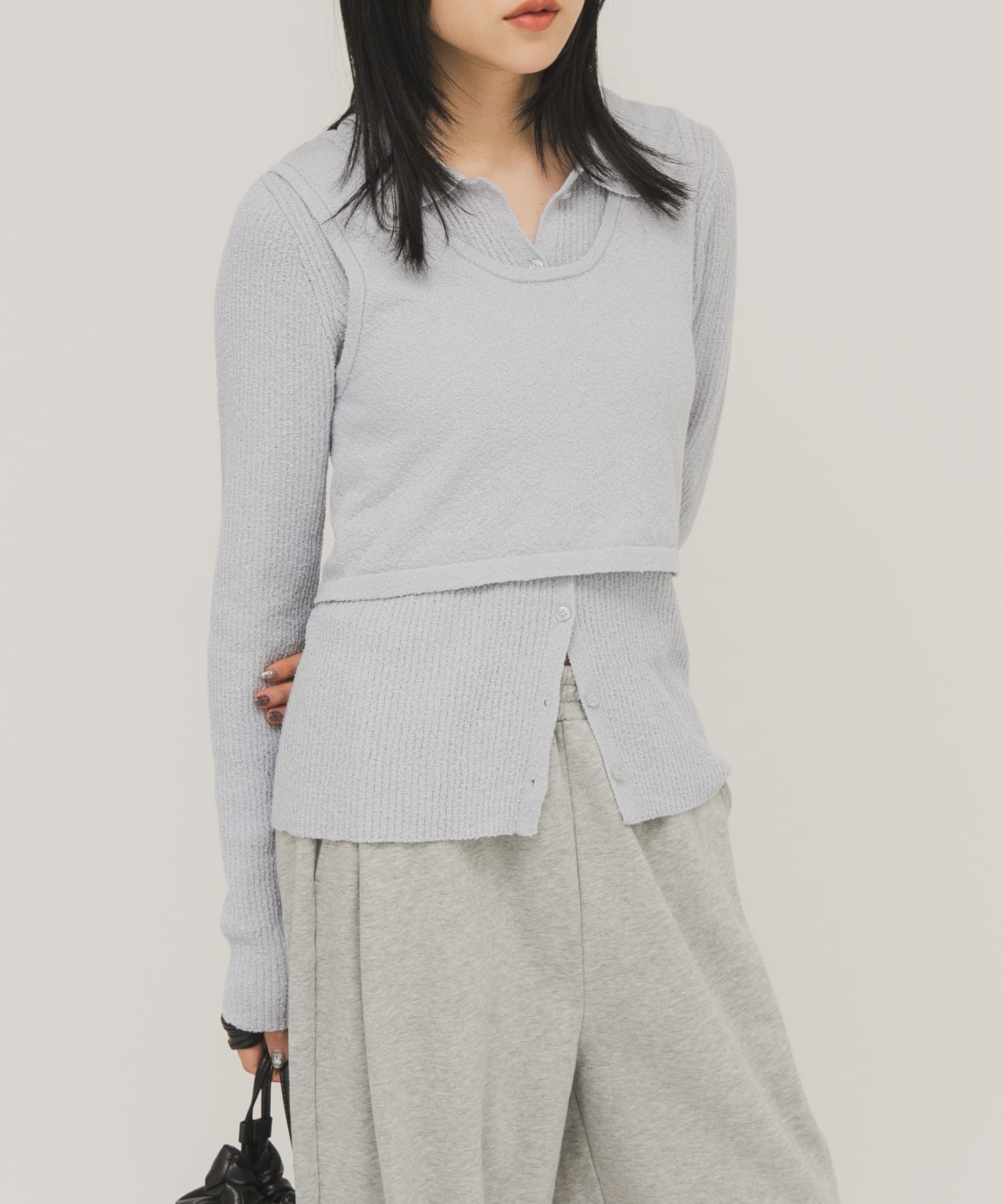 『一部WEB限定カラー』ミニブークレレイヤードニットシャツ