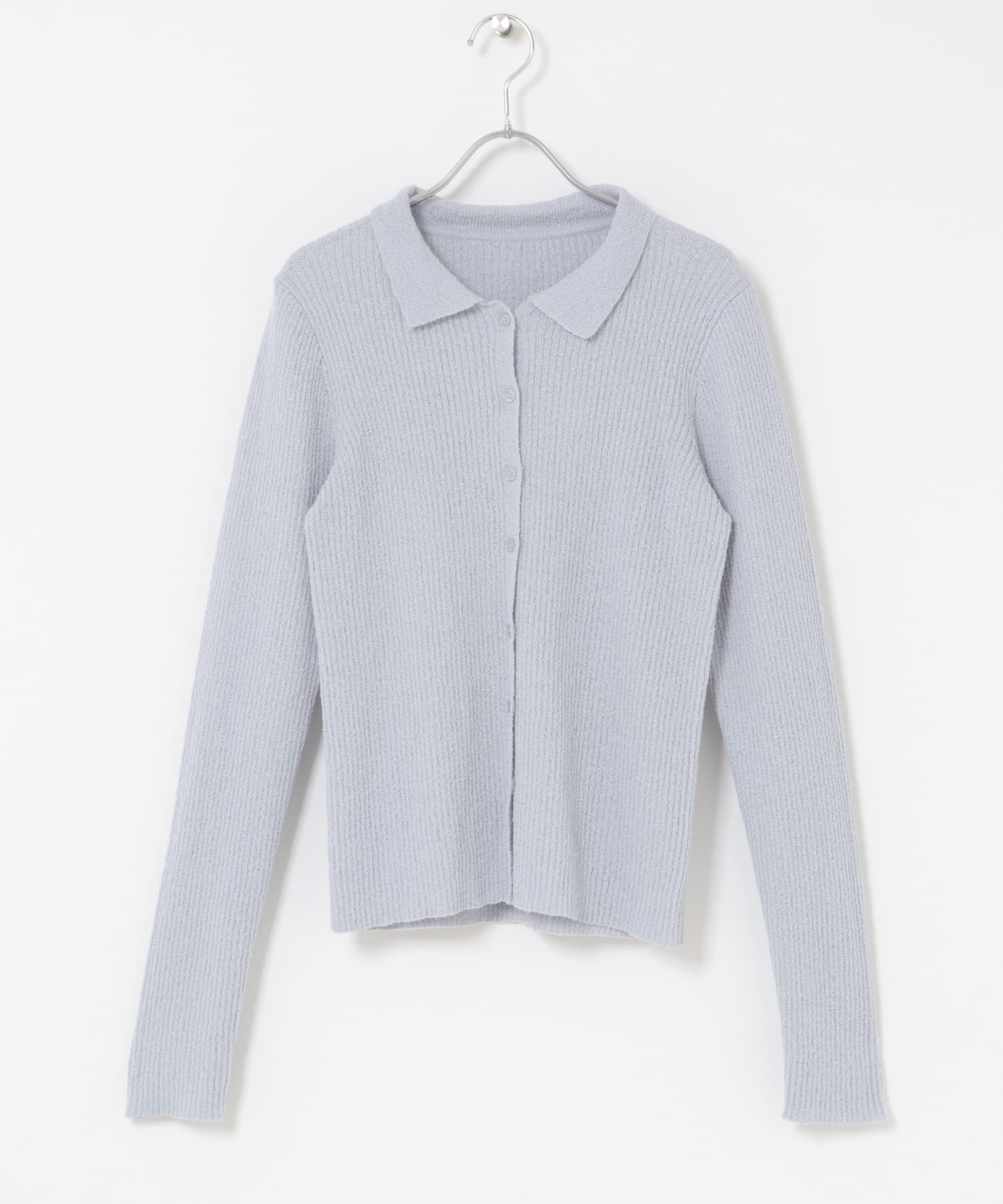 『一部WEB限定カラー』ミニブークレレイヤードニットシャツ L.BLUE One