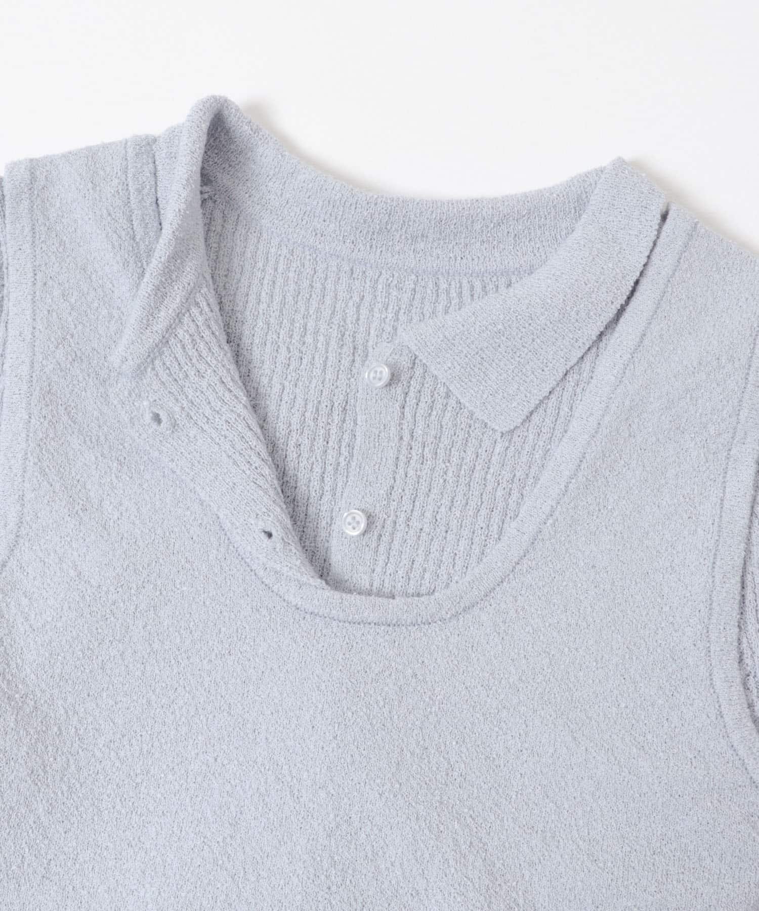 『一部WEB限定カラー』ミニブークレレイヤードニットシャツ L.BLUE One