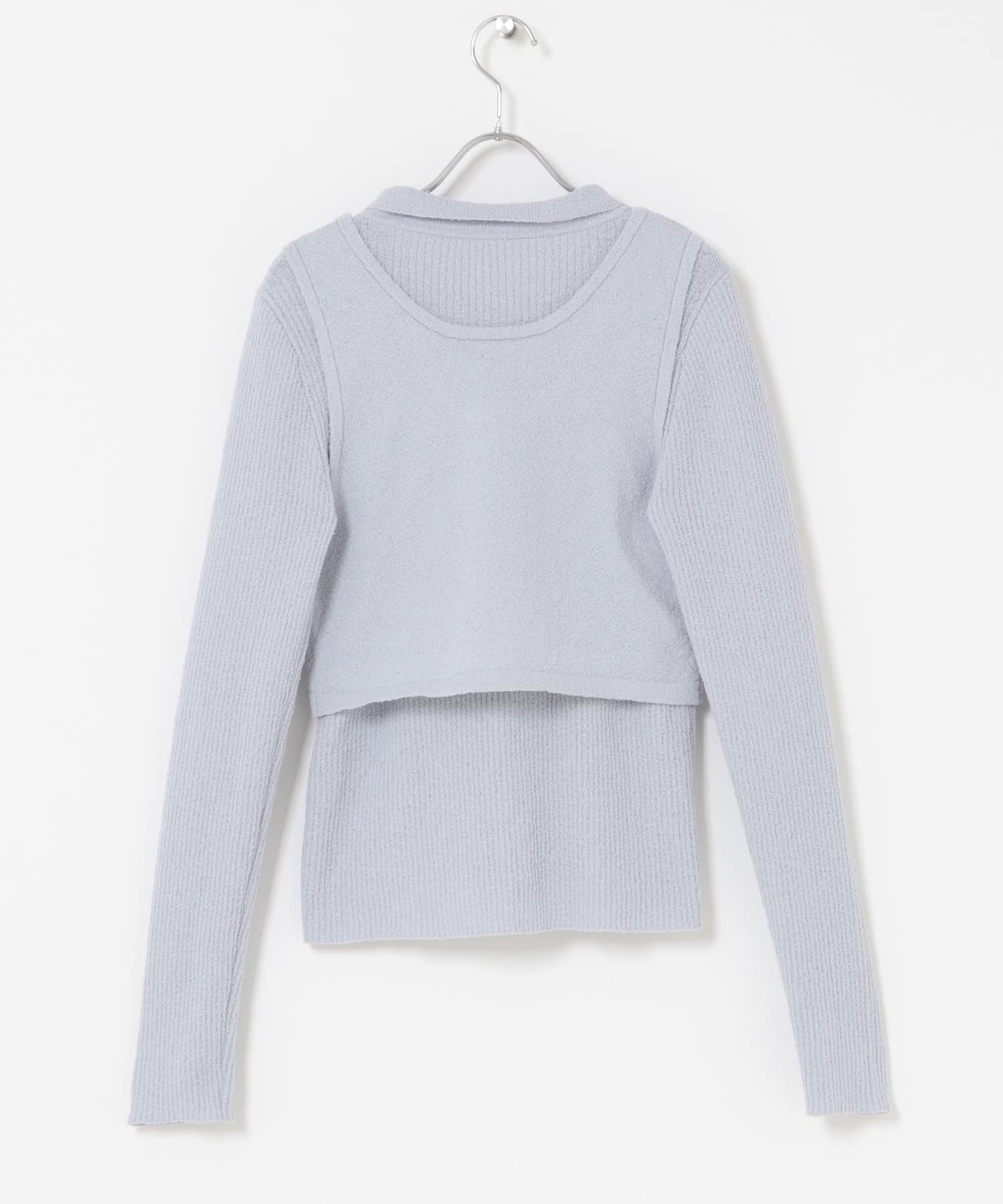 『一部WEB限定カラー』ミニブークレレイヤードニットシャツ L.BLUE One