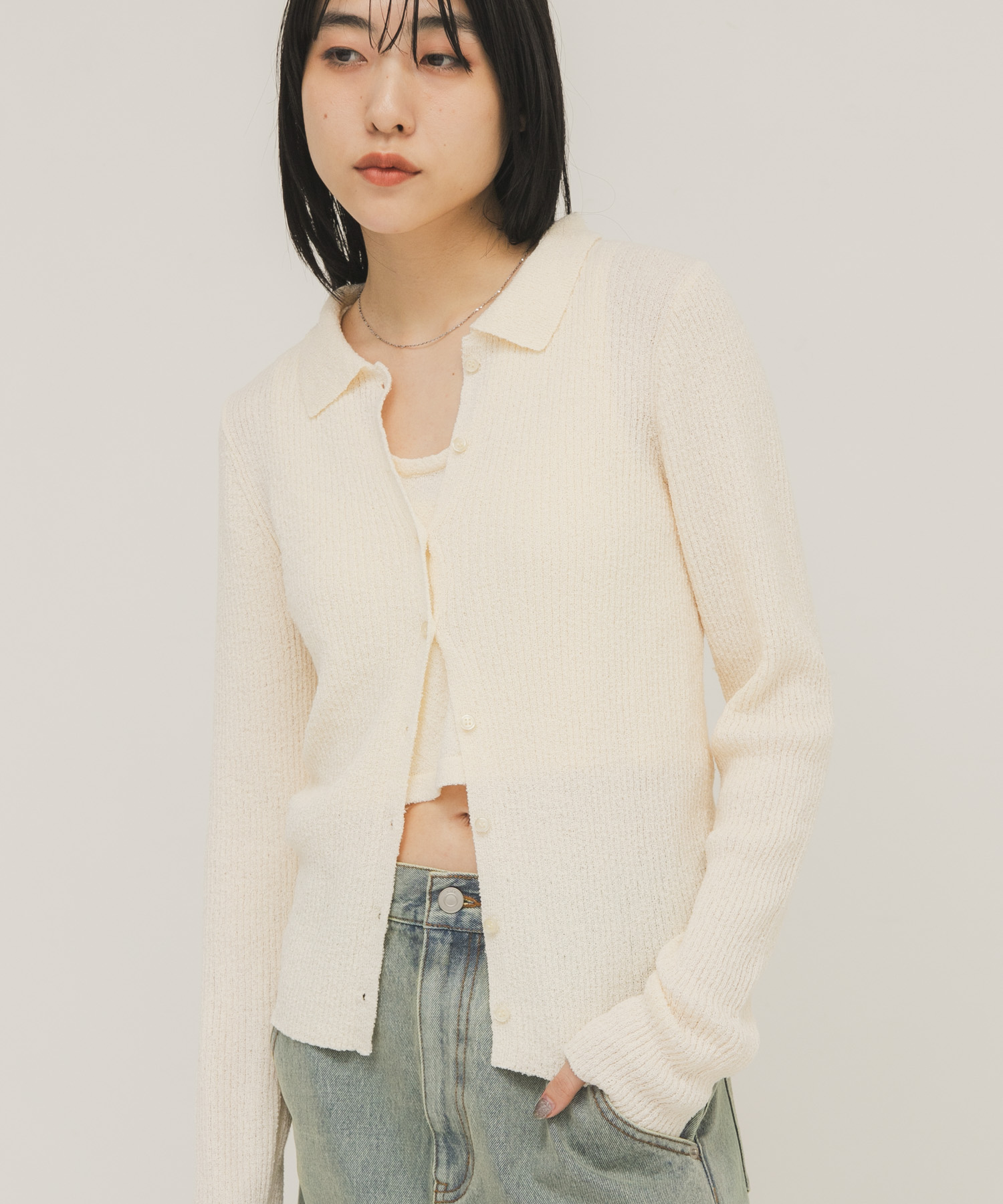 『一部WEB限定カラー』ミニブークレレイヤードニットシャツ