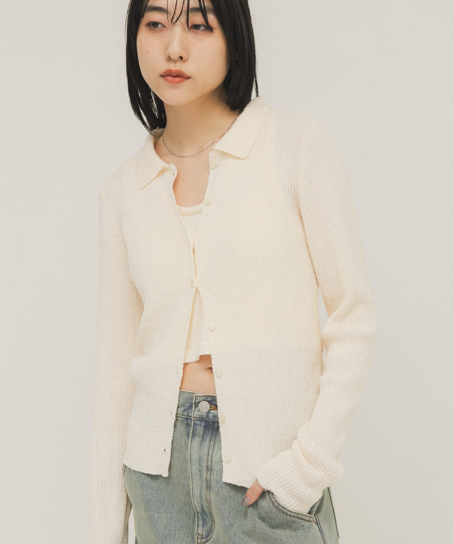 『一部WEB限定カラー』ミニブークレレイヤードニットシャツ