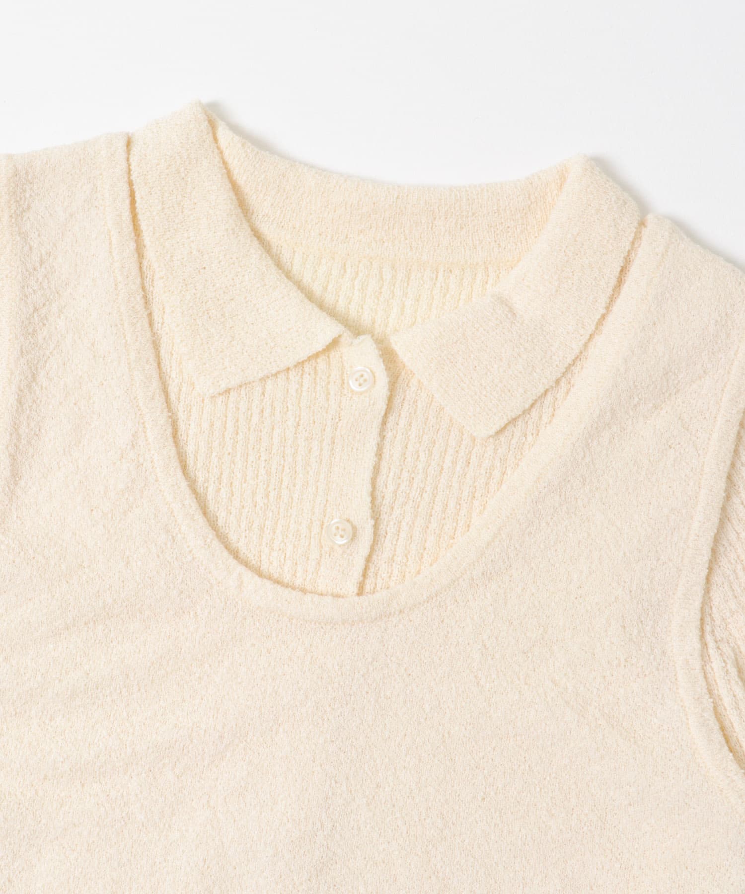 『一部WEB限定カラー』ミニブークレレイヤードニットシャツ IVORY One