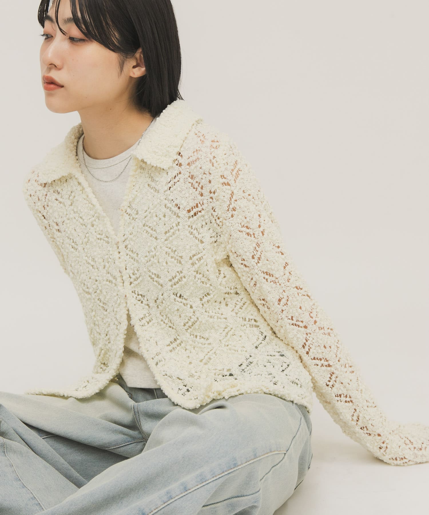 クロシェレースニットシャツ