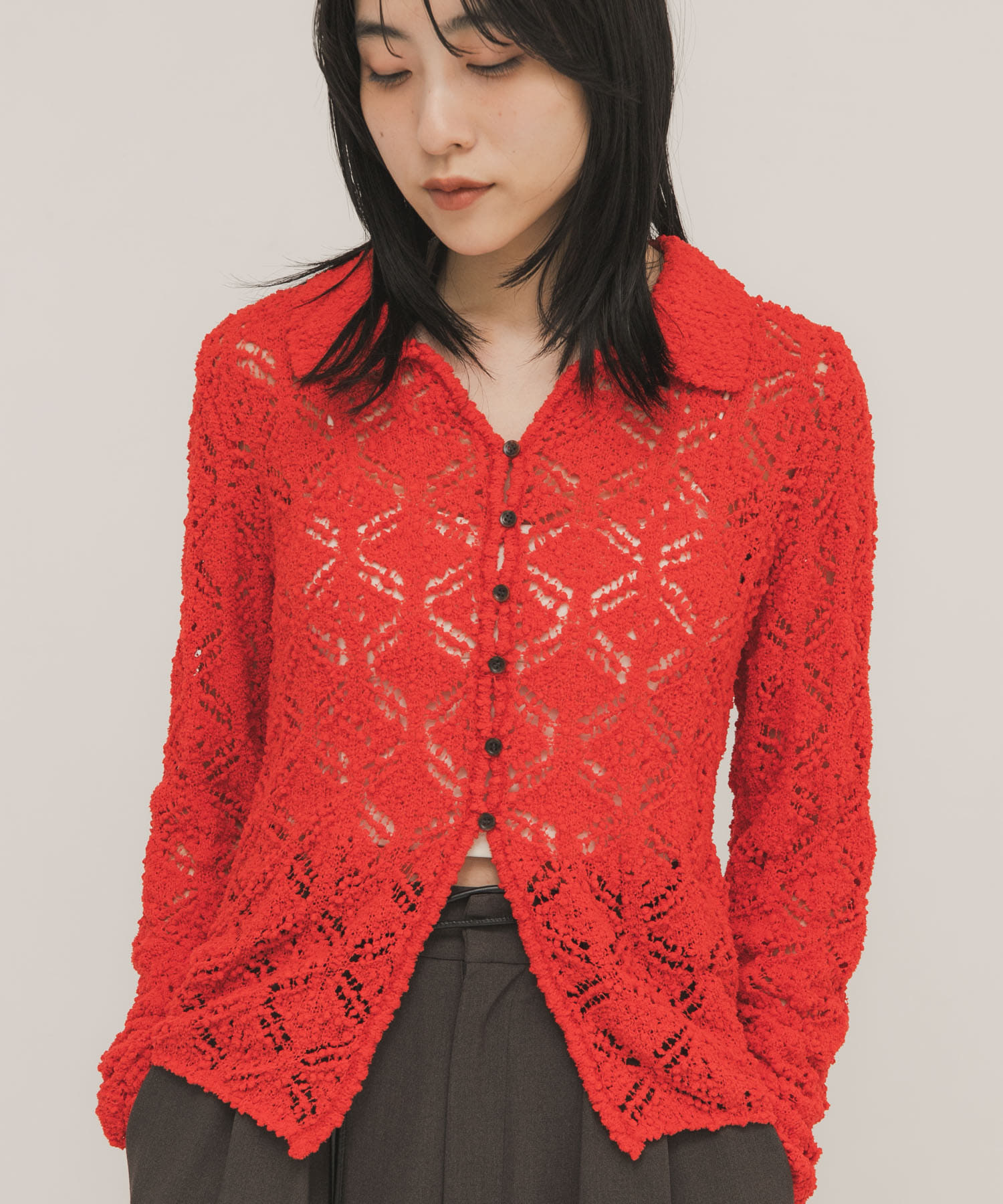 クロシェレースニットシャツ