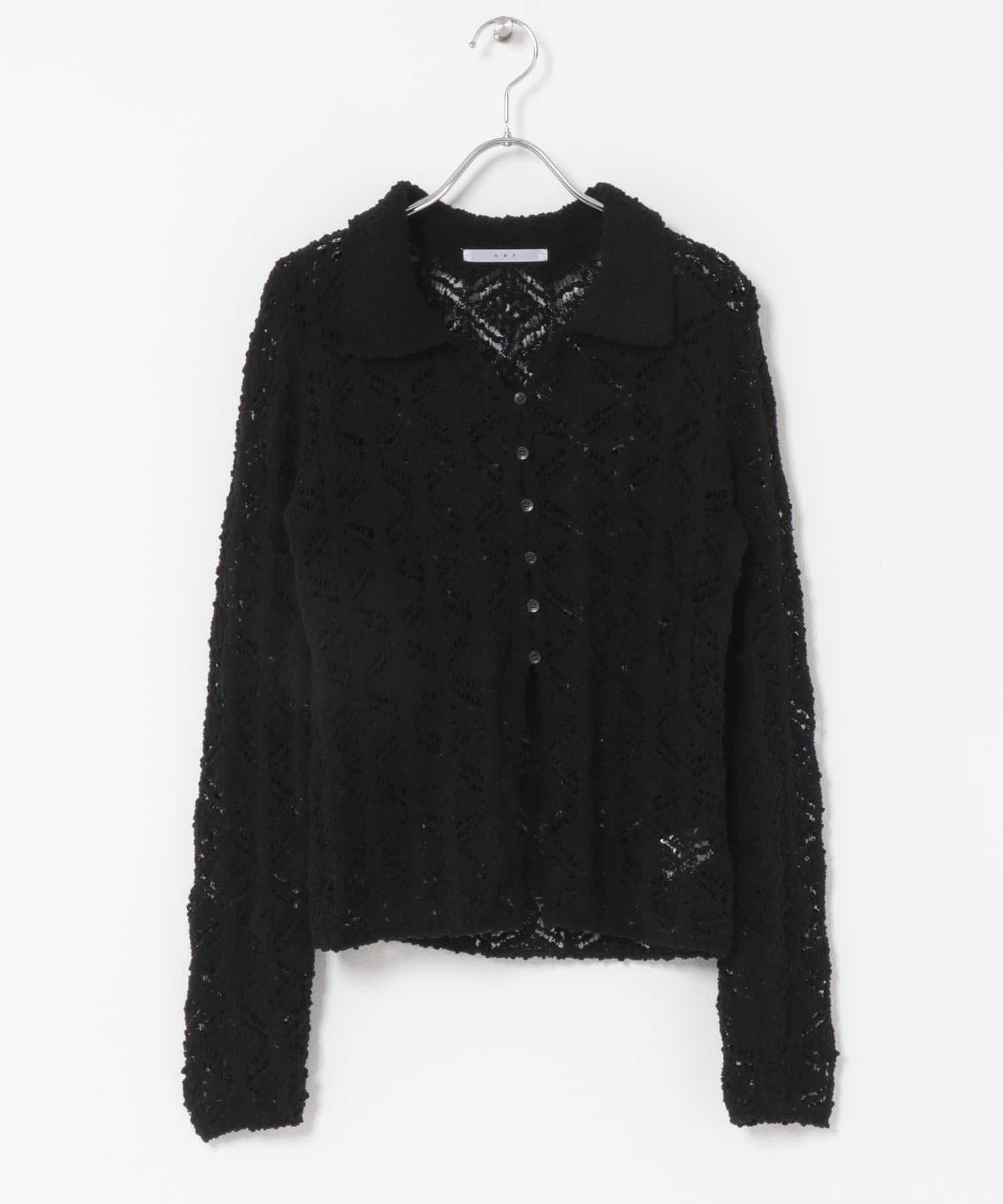 クロシェレースニットシャツ BLACK One