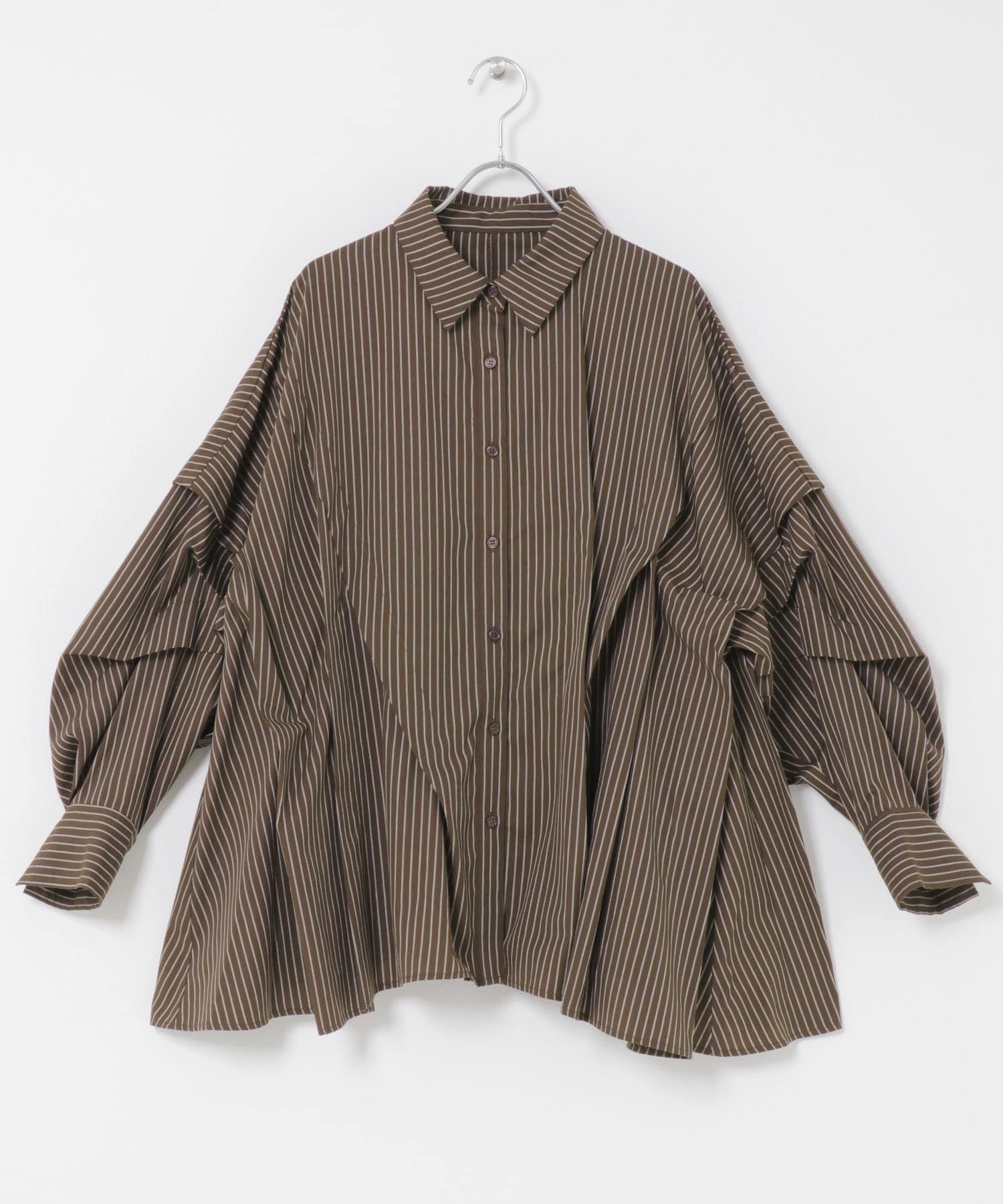 ランダムタックデザインストライプシャツ BROWN×YEL One