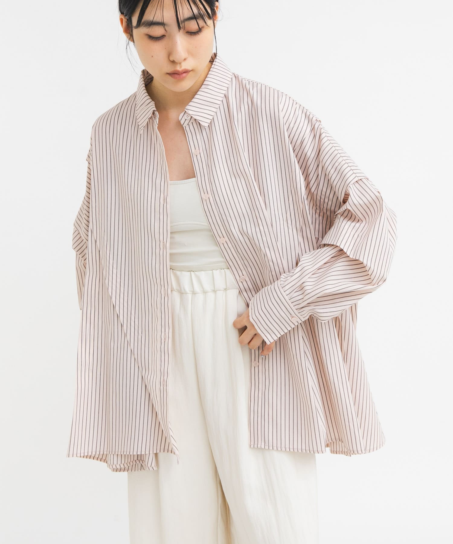 ランダムタックデザインストライプシャツ