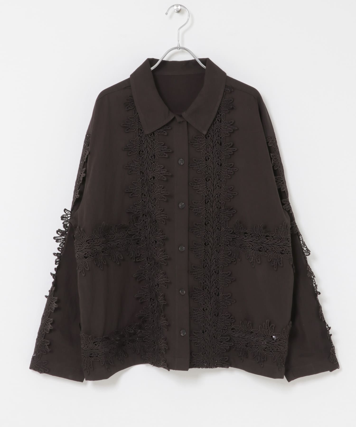 【DK.BROWN】クラフトレース シャツ バンドカラー レース シャツ ( セットアップ 可)