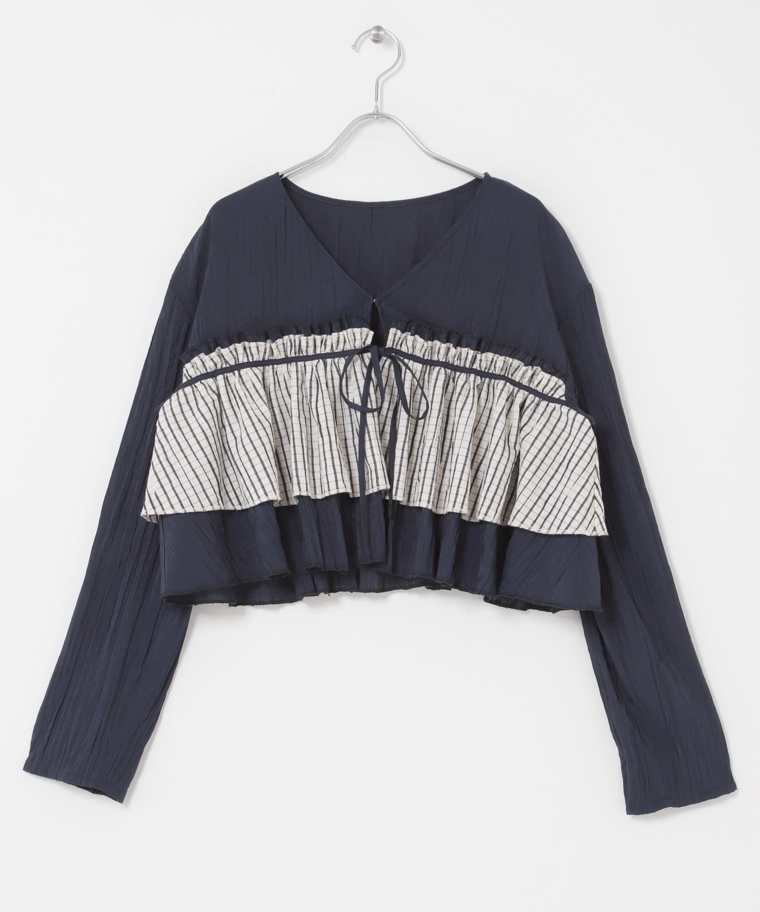 フリルレイヤードブラウス NAVY×IVO One