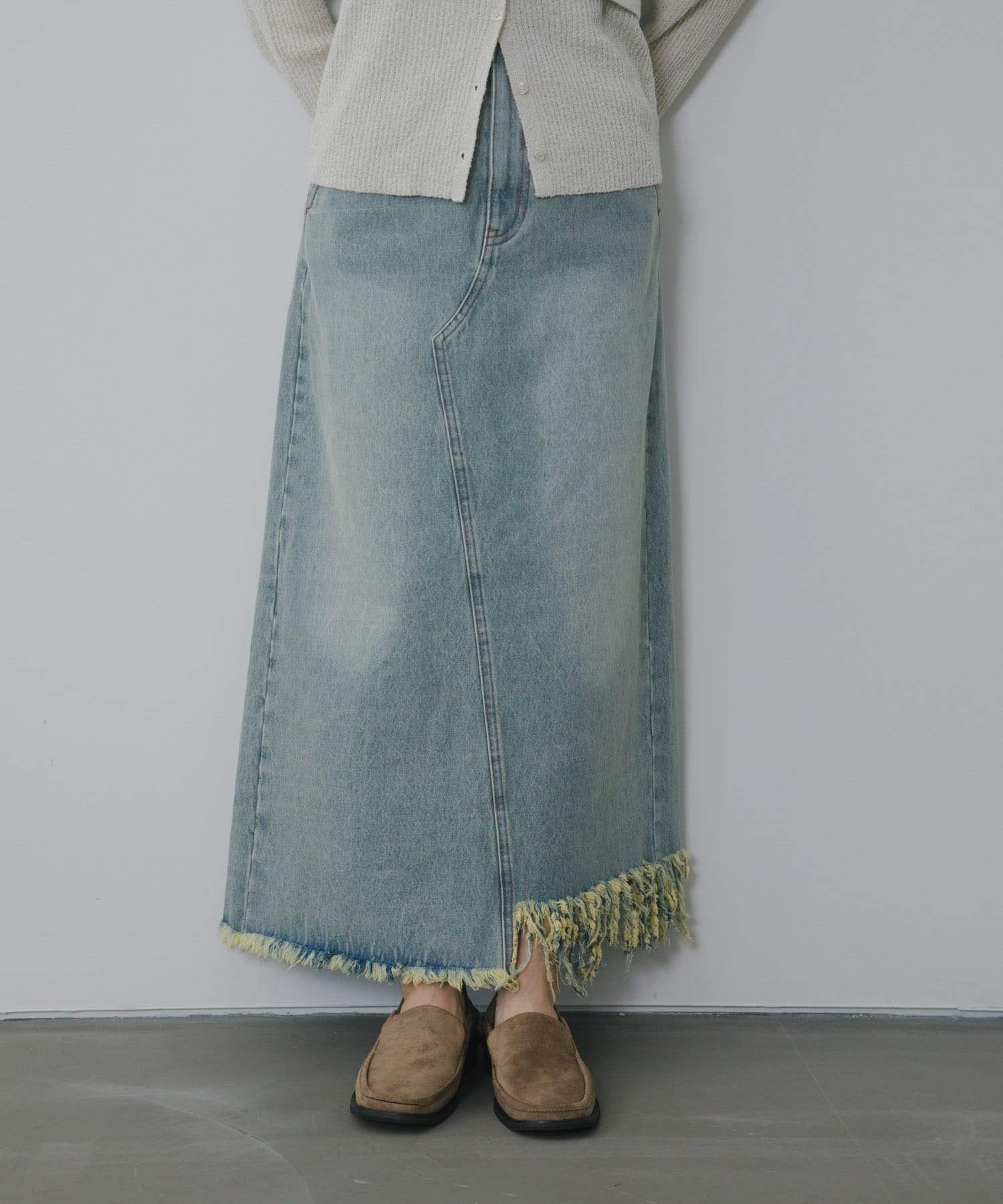 アシメフリンジデニムスカート
