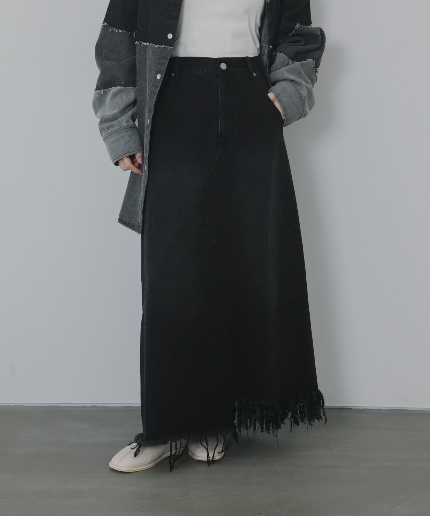 アシメフリンジデニムスカート