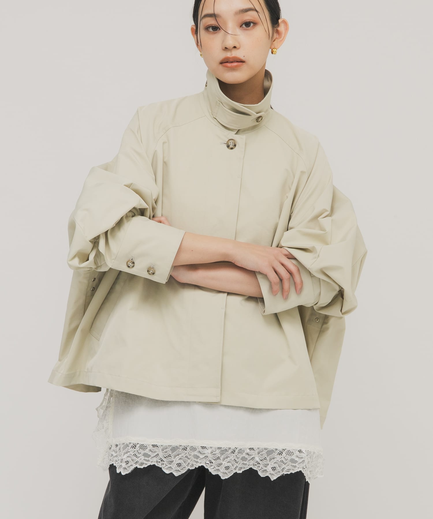 ステンカラーマントコート