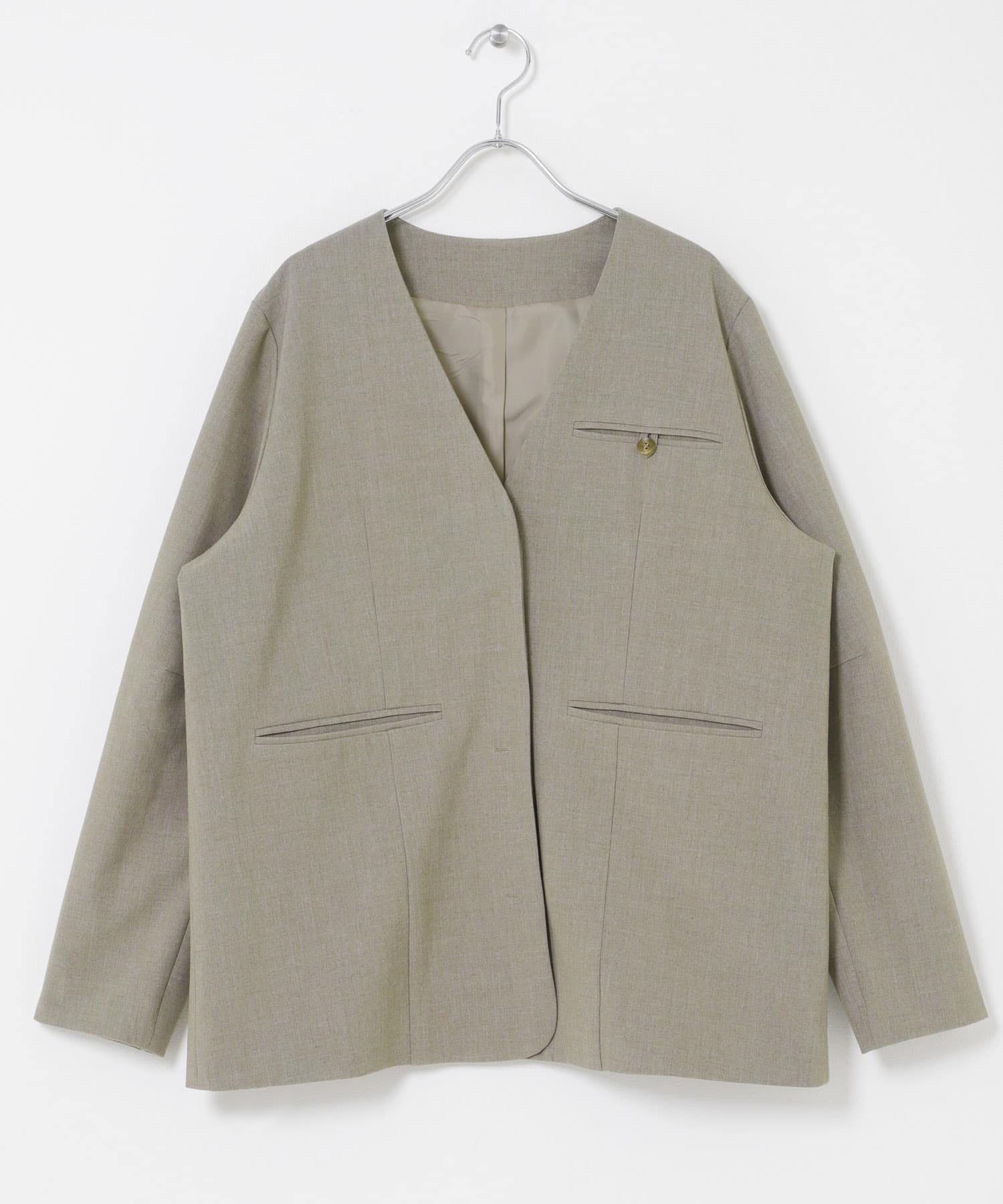 ノーカラーデザインジャケット MOSS GRAY One