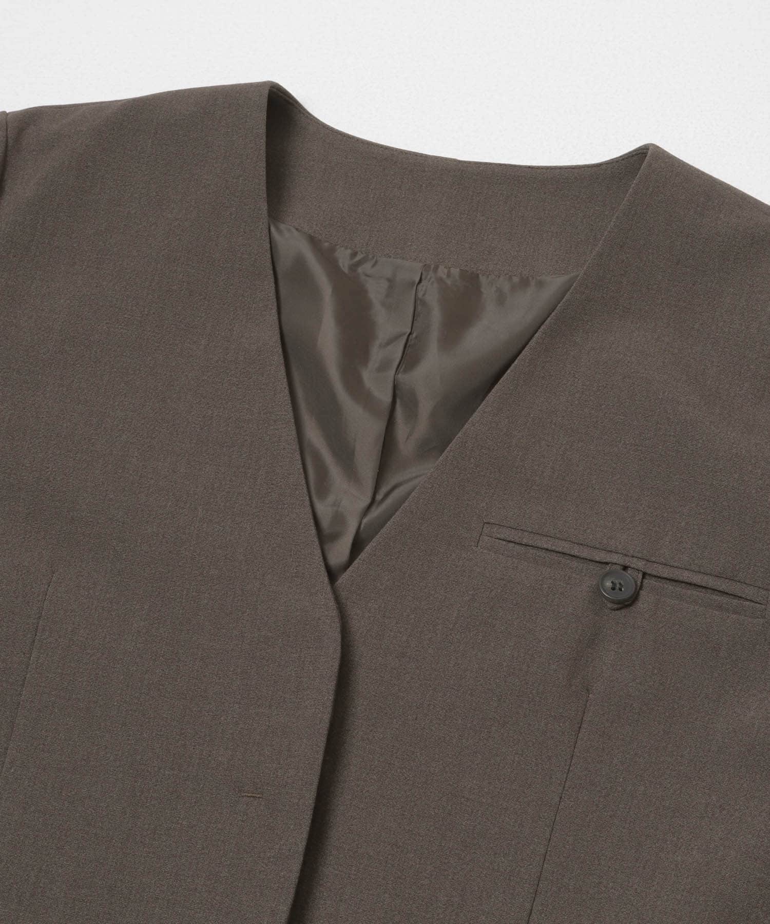 ✨美品✨マルニ　ノーカラーデザインジャケット　リボン　チャコールグレー　Ｍ ノーカラーデザインジャケット(One MOSS GRAY): アウター｜URBAN