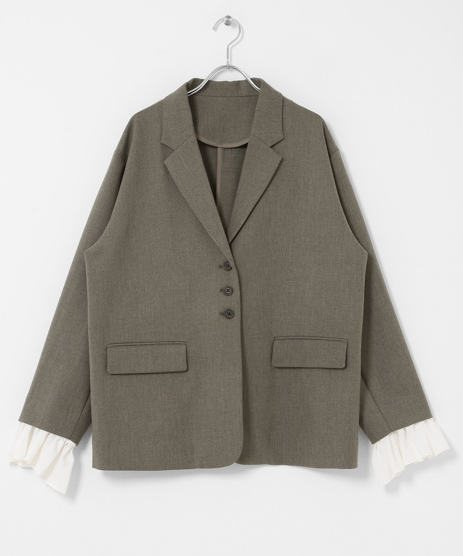 フリルスリーブテーラードジャケット MOSS GRAY One