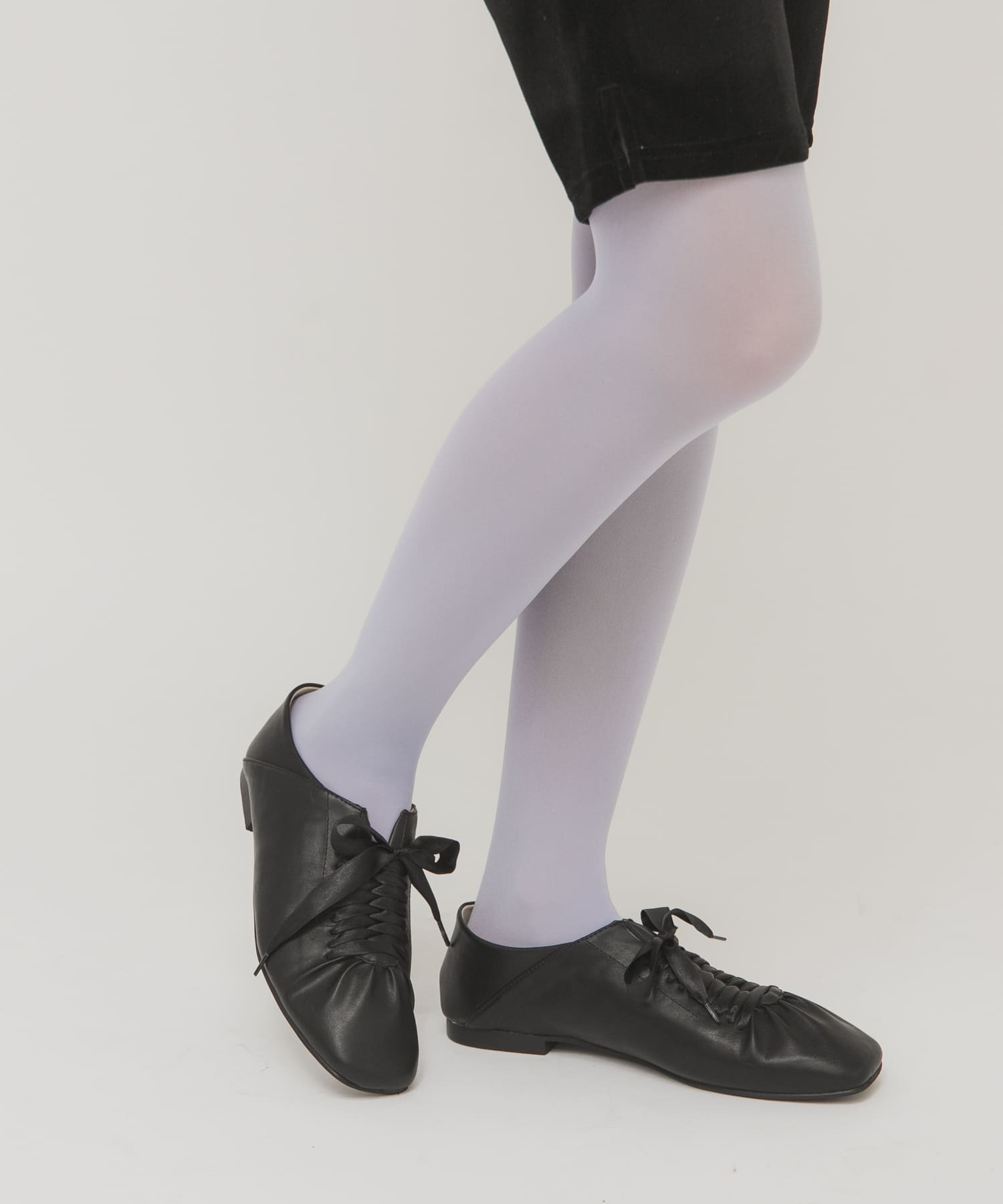 サテンリボンギャザーシューズ BLACK 36