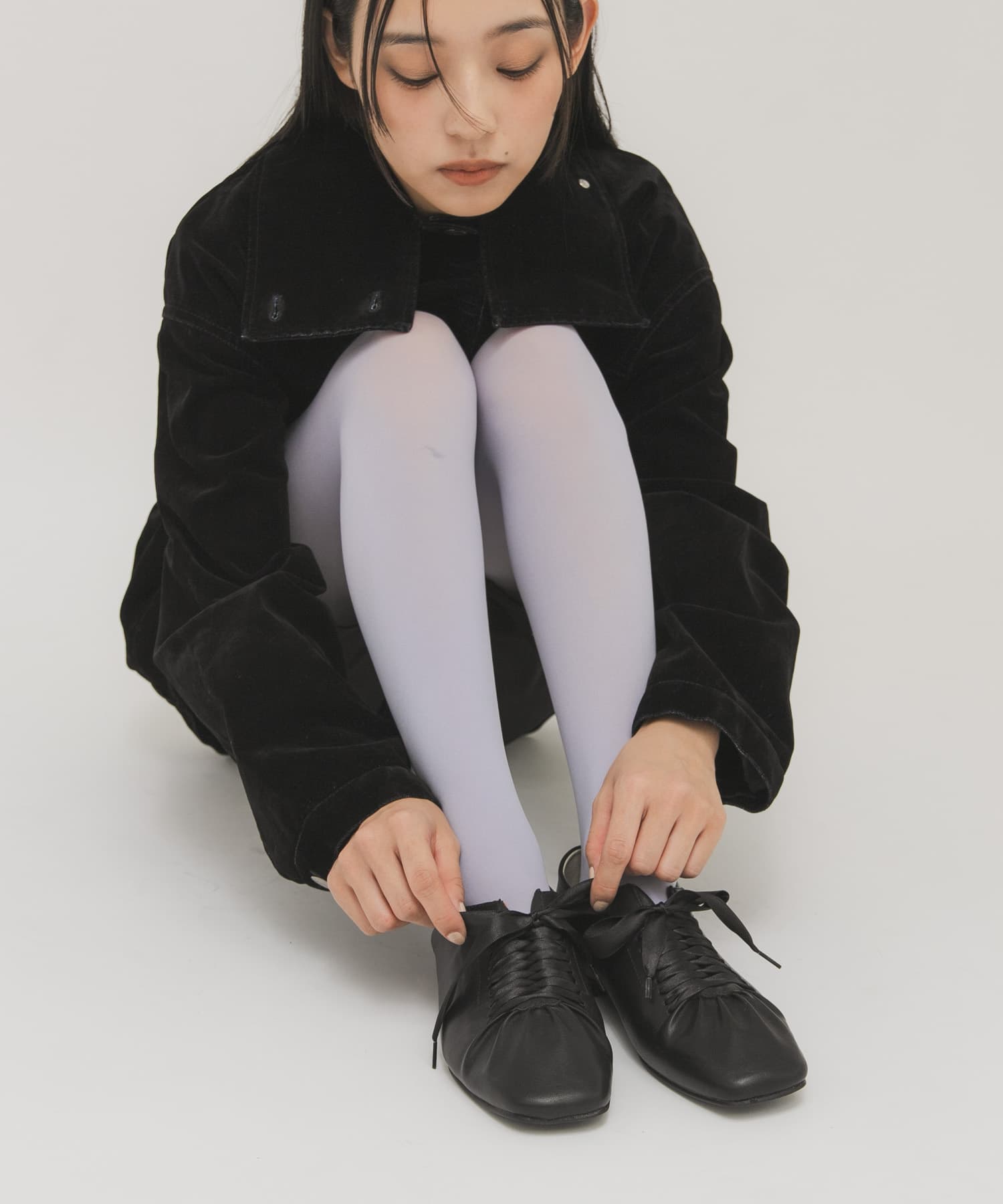 サテンリボンギャザーシューズ BLACK 36