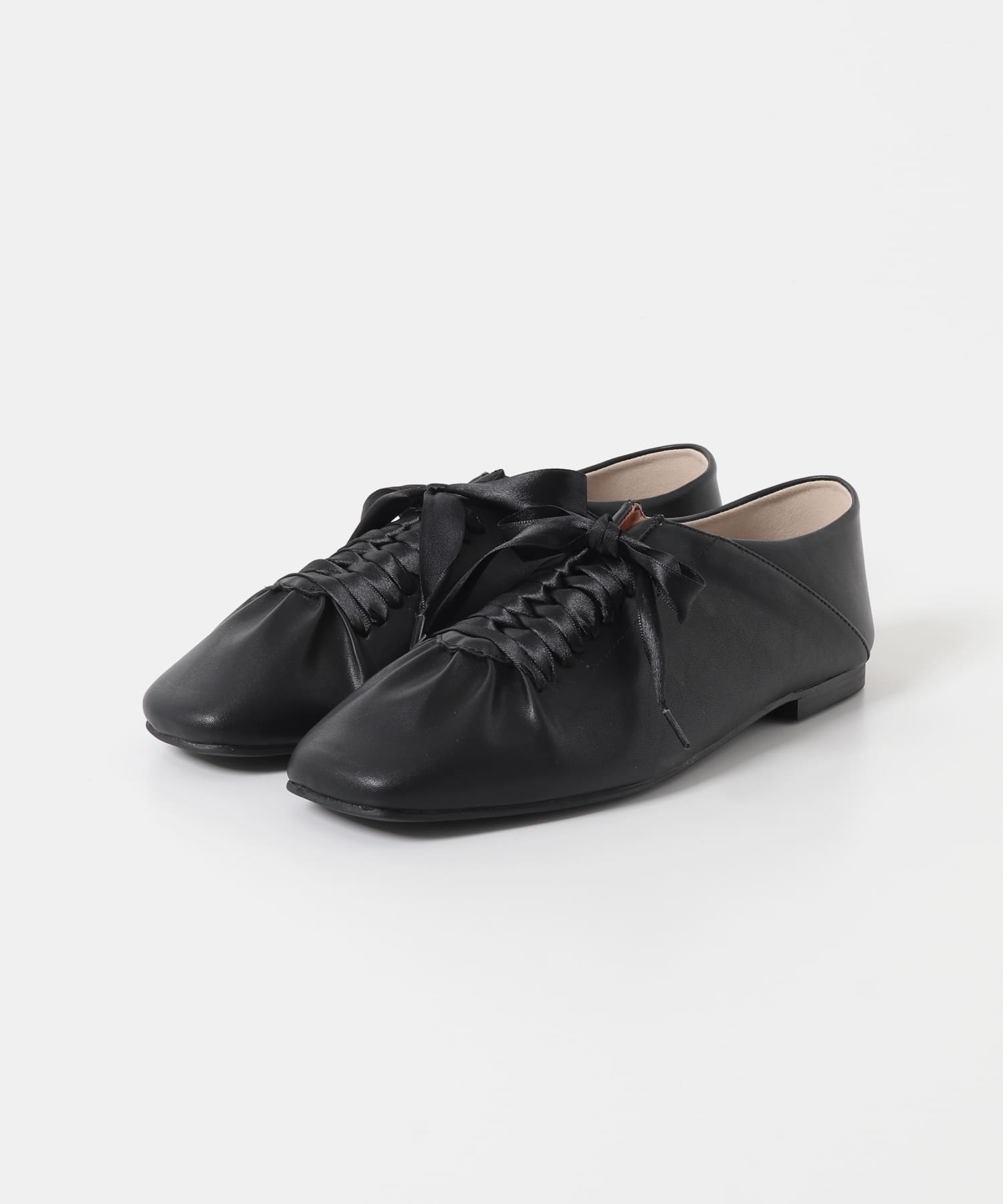 サテンリボンギャザーシューズ BLACK 36