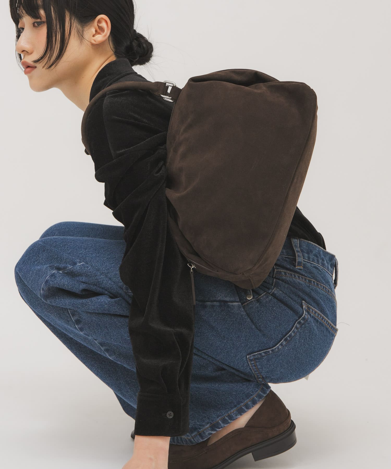 ドロップファスナーデザインボストンBAG D.BROWN One