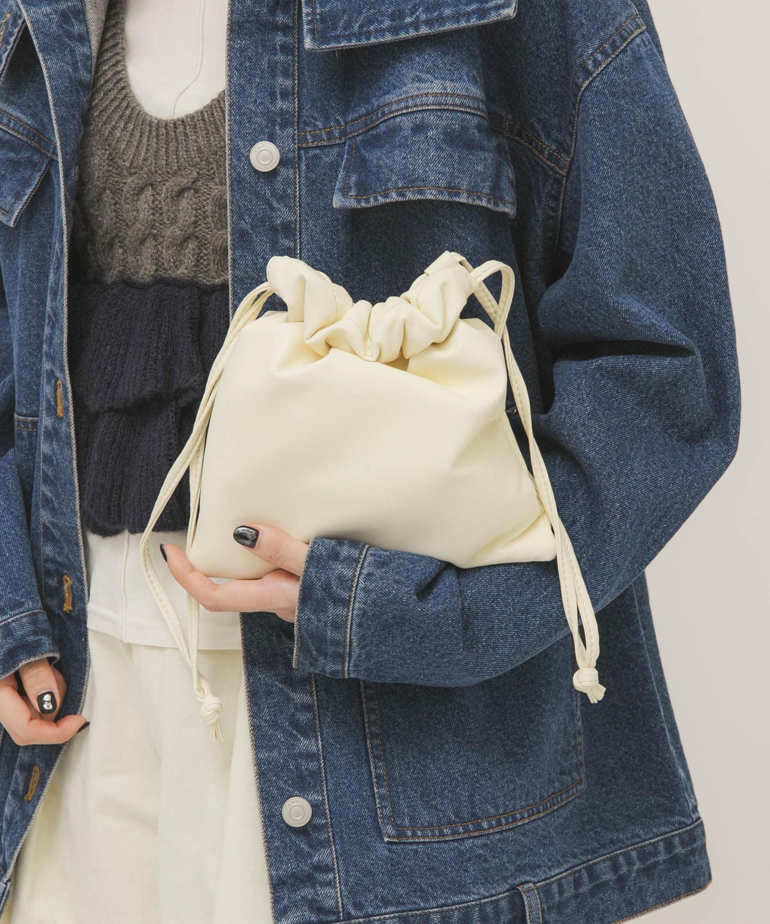 ギャザーデザインミニBAG IVORY One