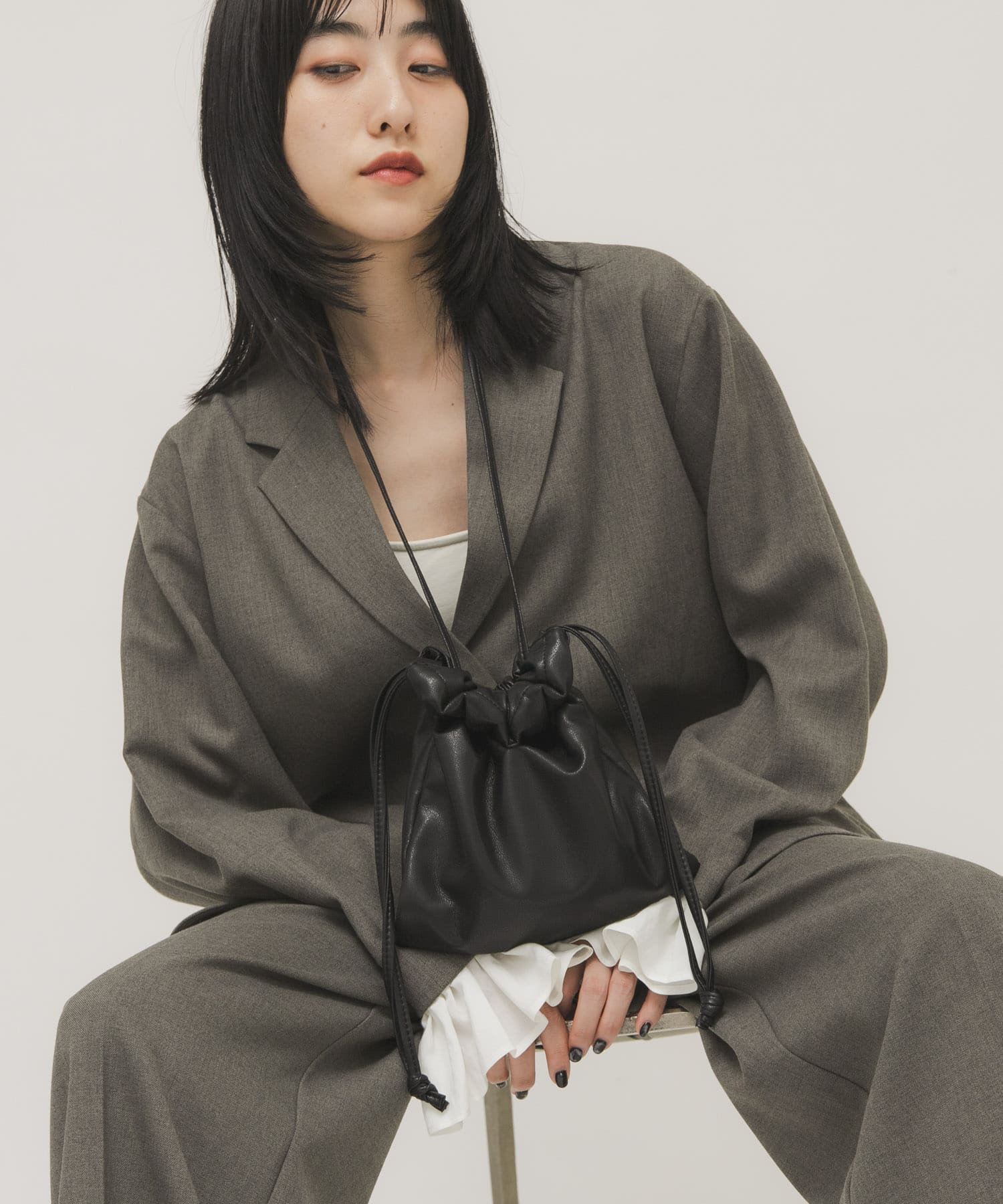 ギャザーデザインミニBAG BLACK One