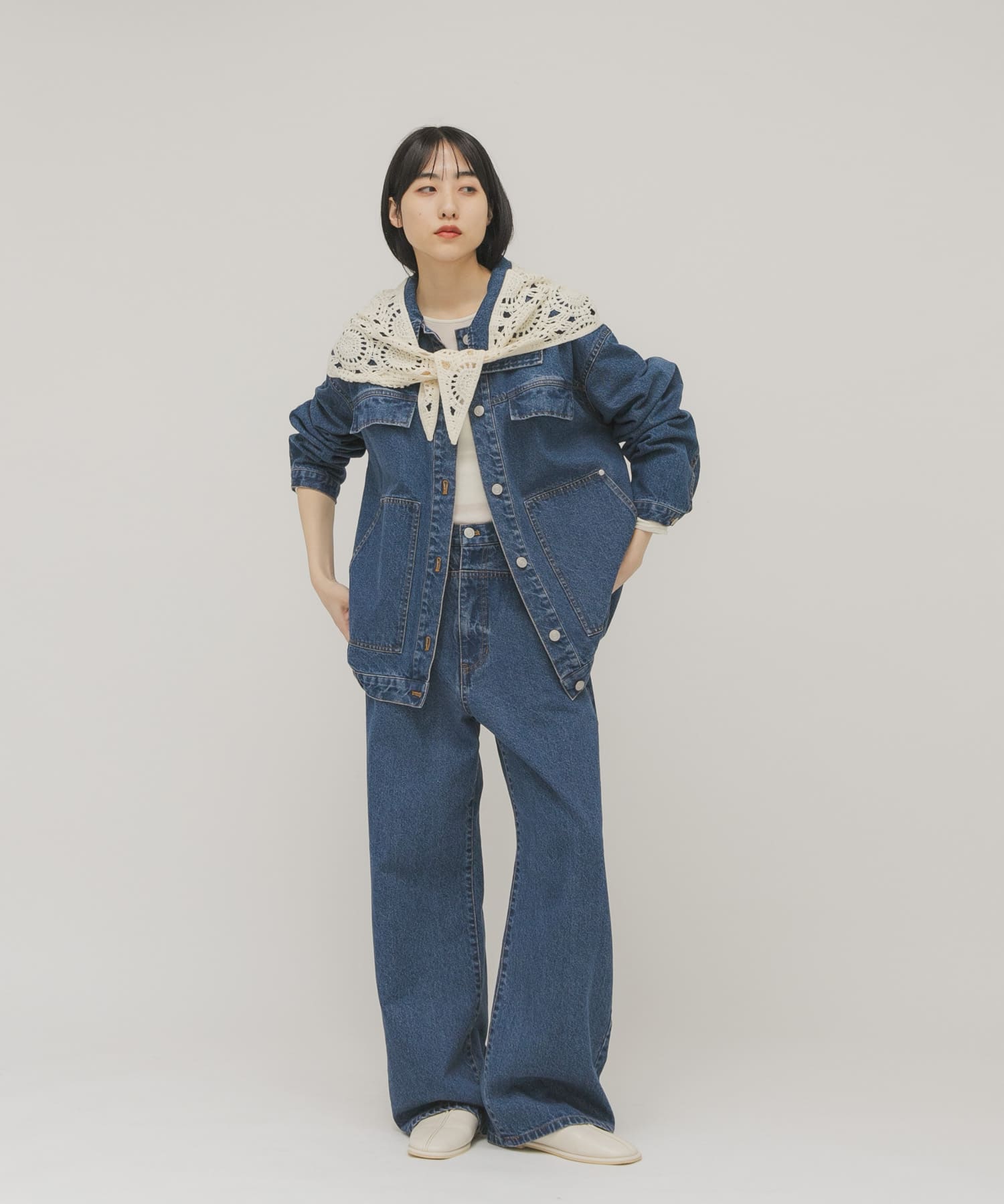 トライアングルクロシェスカーフ IVORY One