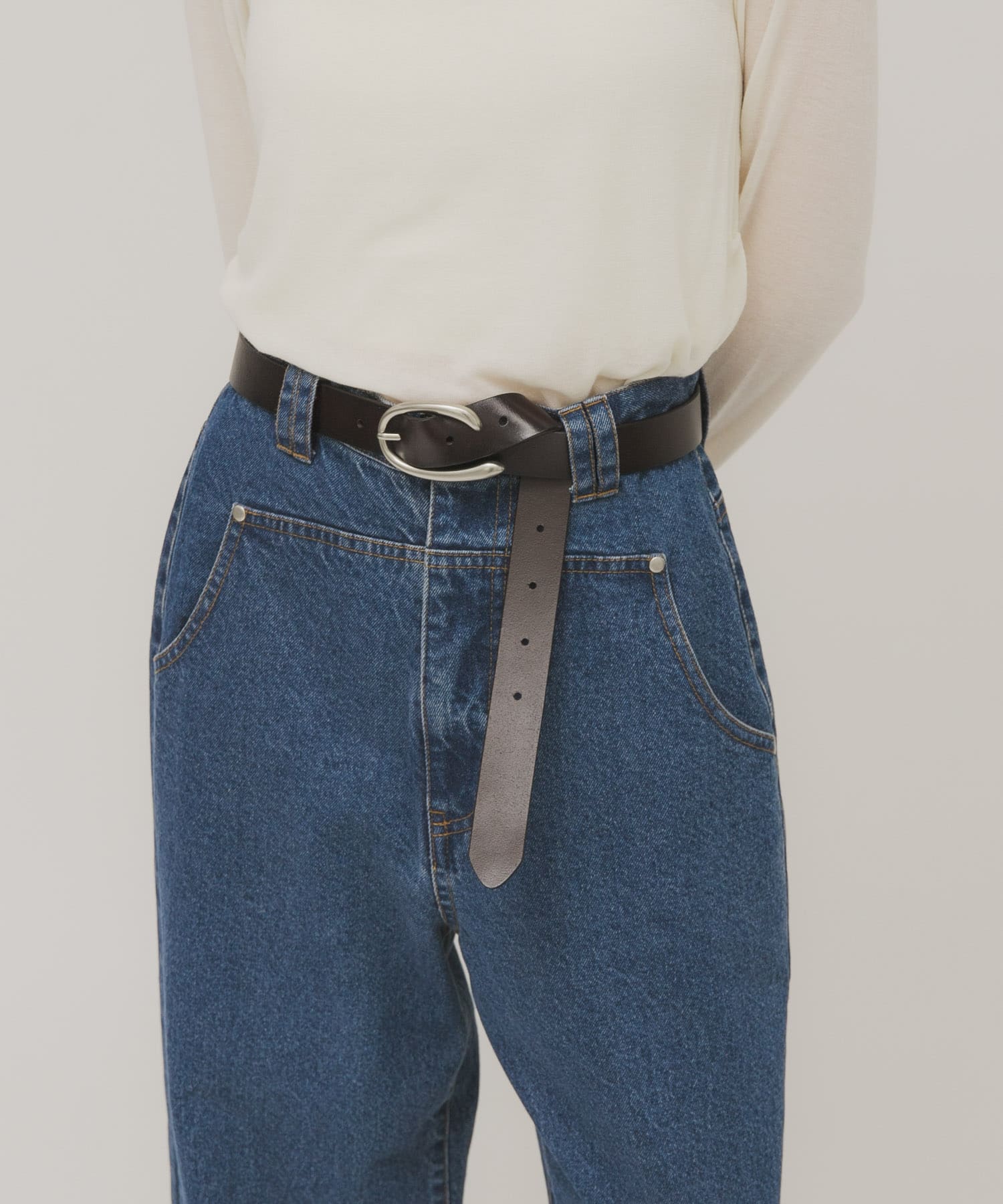 バックルデザインレザーベルト D.BROWN One