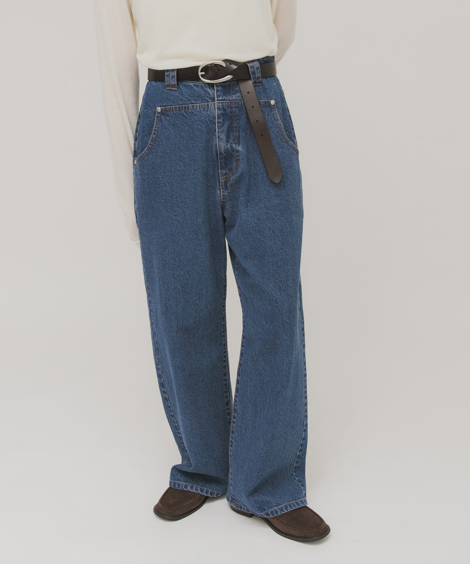 バックルデザインレザーベルト D.BROWN One