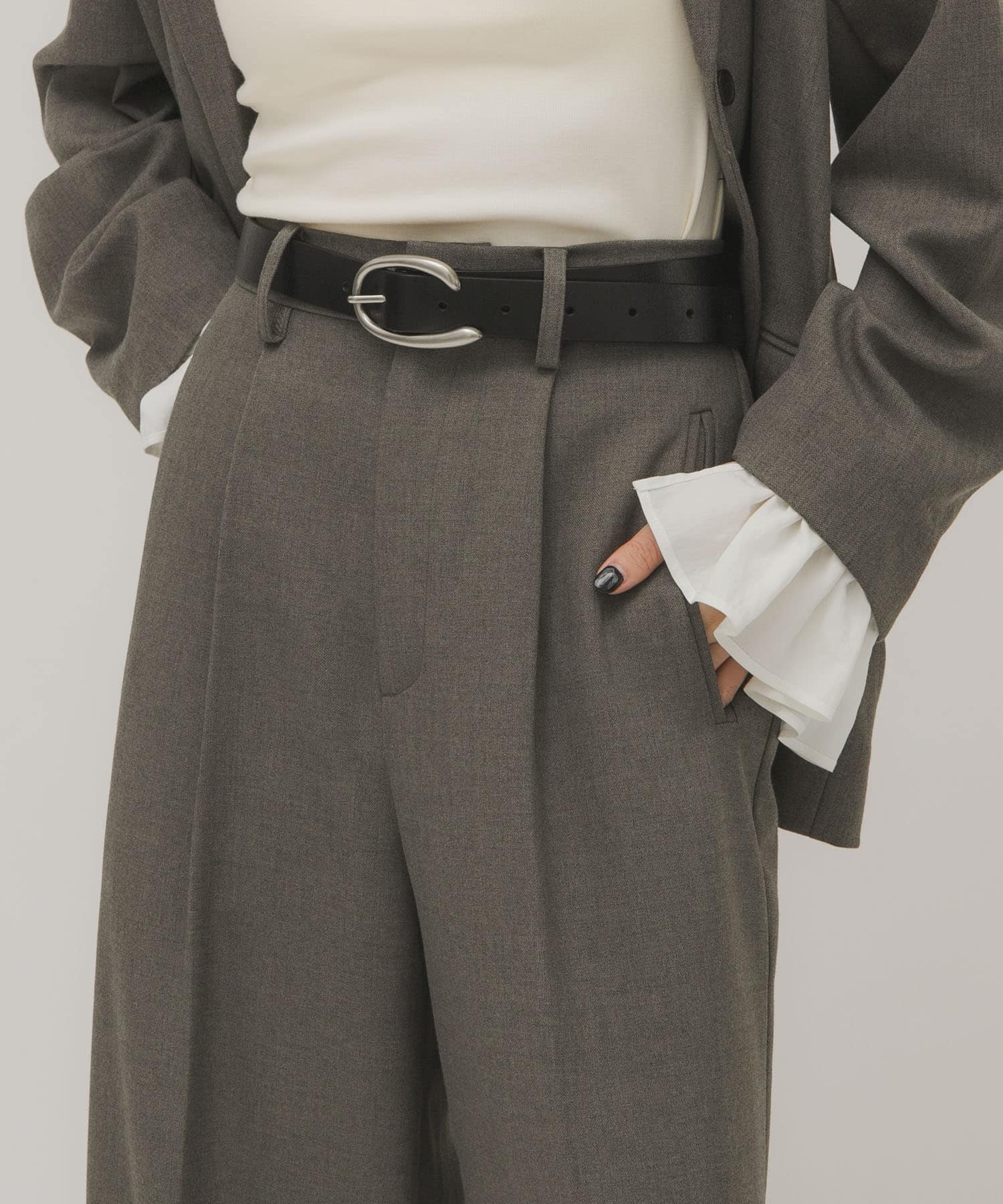 バックルデザインレザーベルト BLACK One