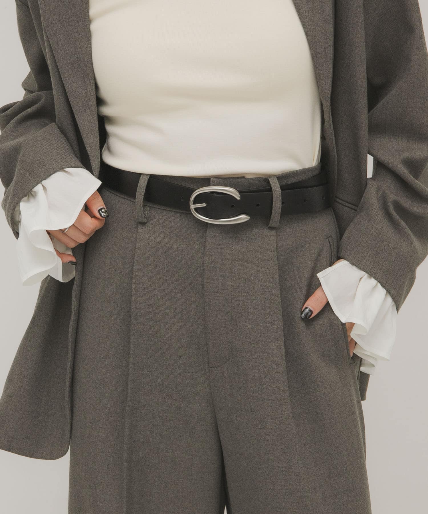 バックルデザインレザーベルト BLACK One