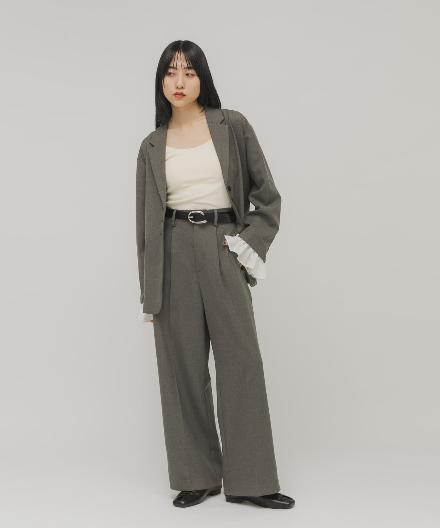 バックルデザインレザーベルト BLACK One