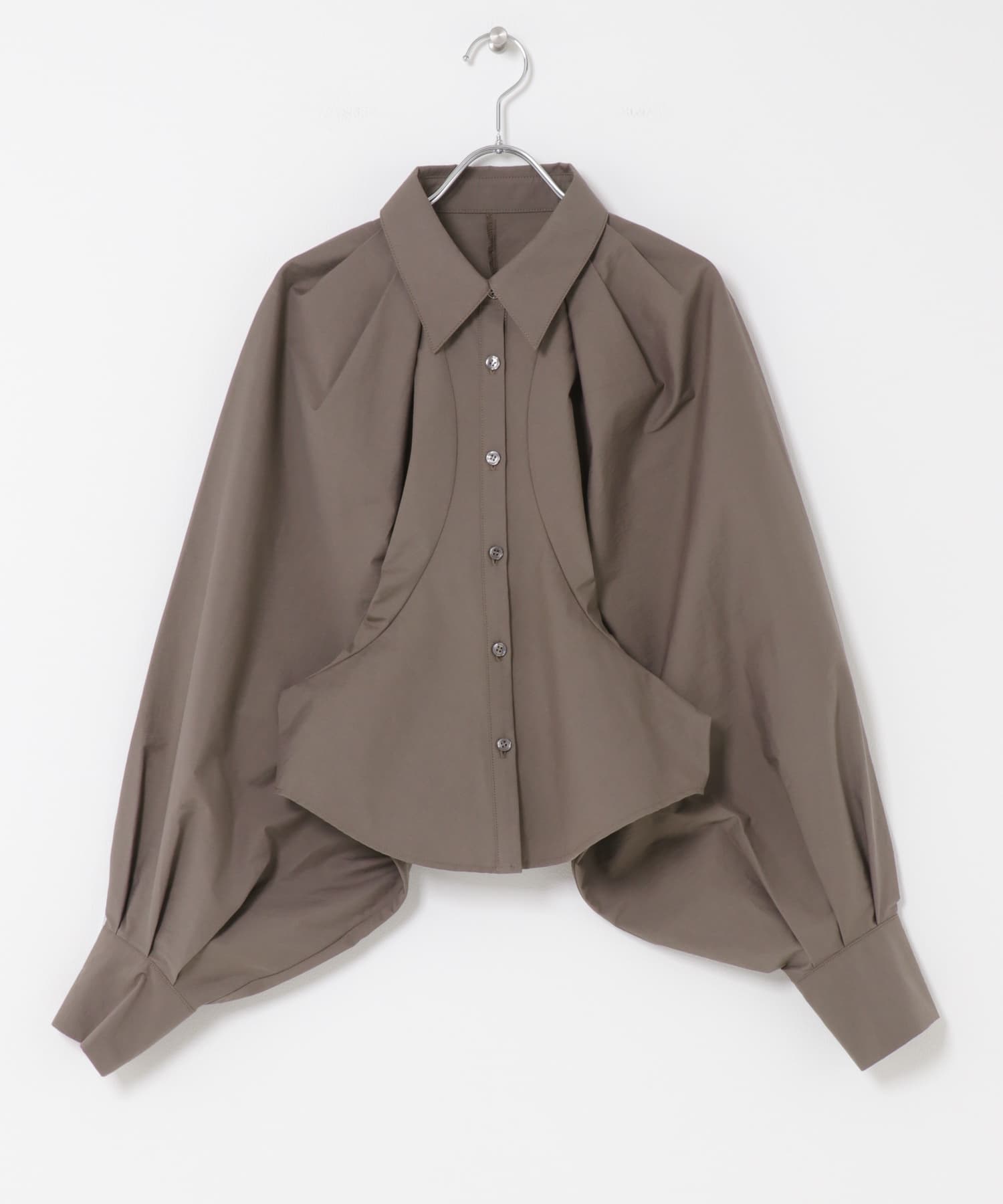 ボリュームスリーブクロップドシャツ OLIVEBROWN One