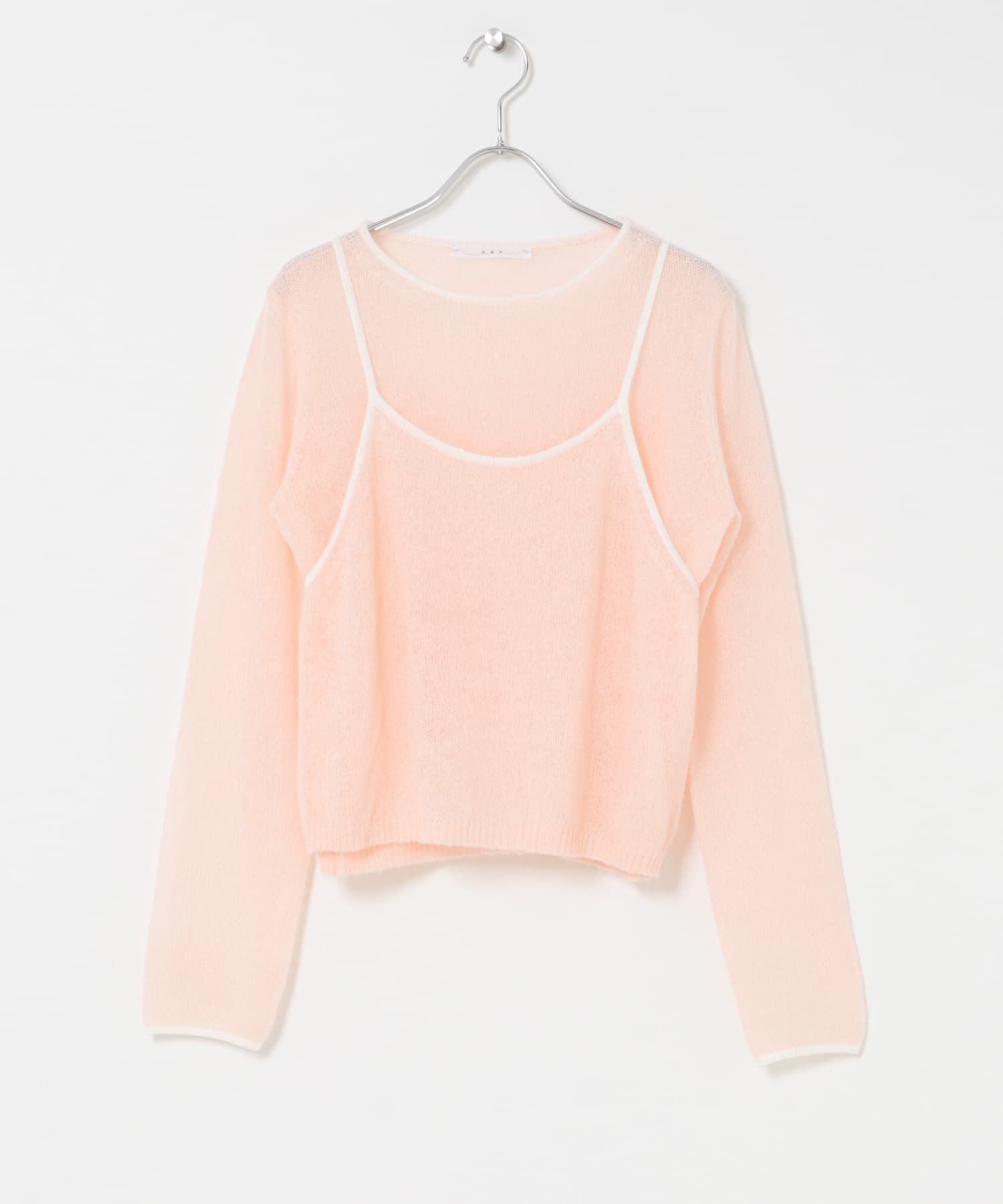 バイカラーキャミレイヤードニット PINK×WHT One